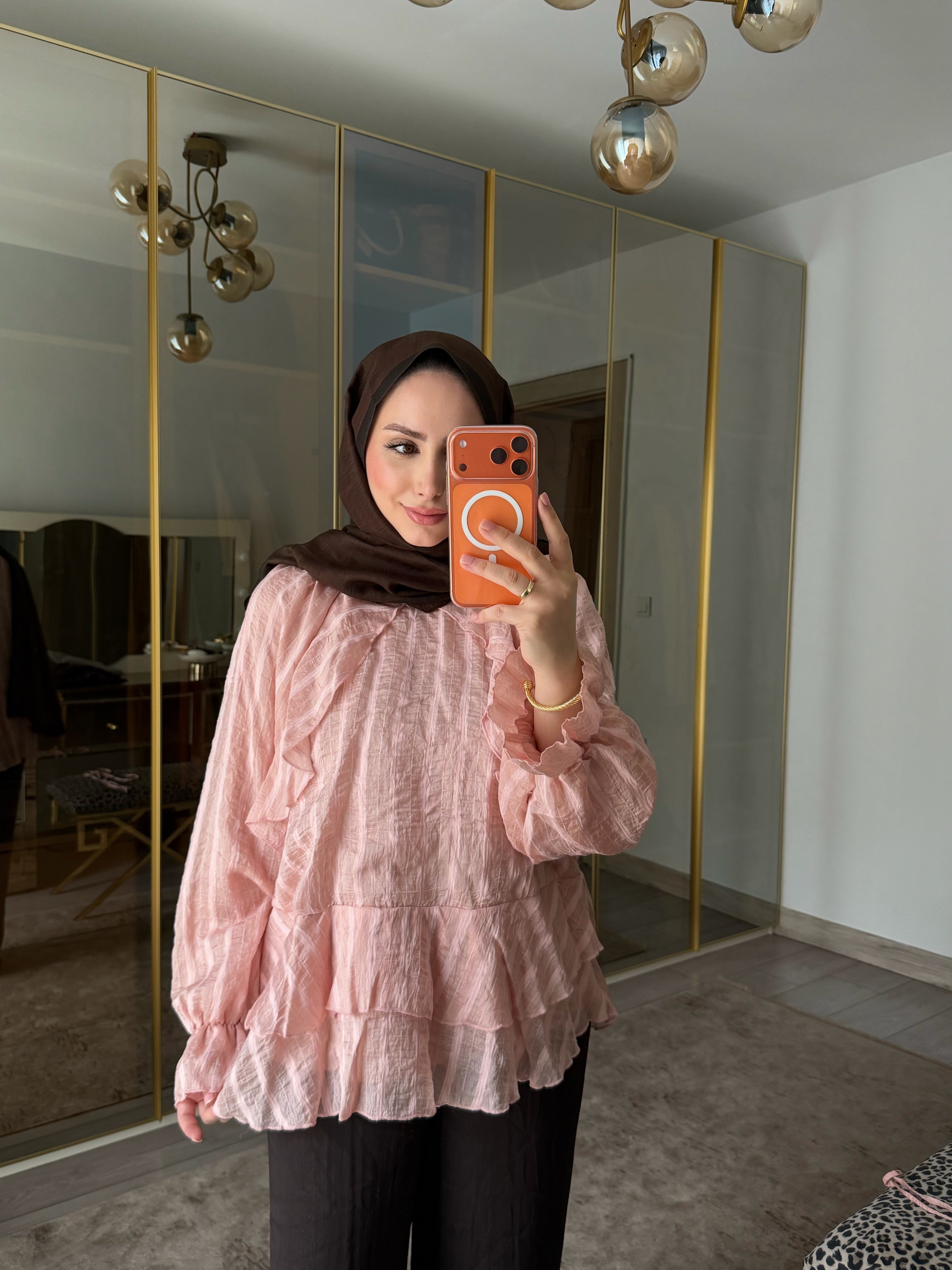 ROZE KAT DETAYLI BLUZ PUDRA PEMBE