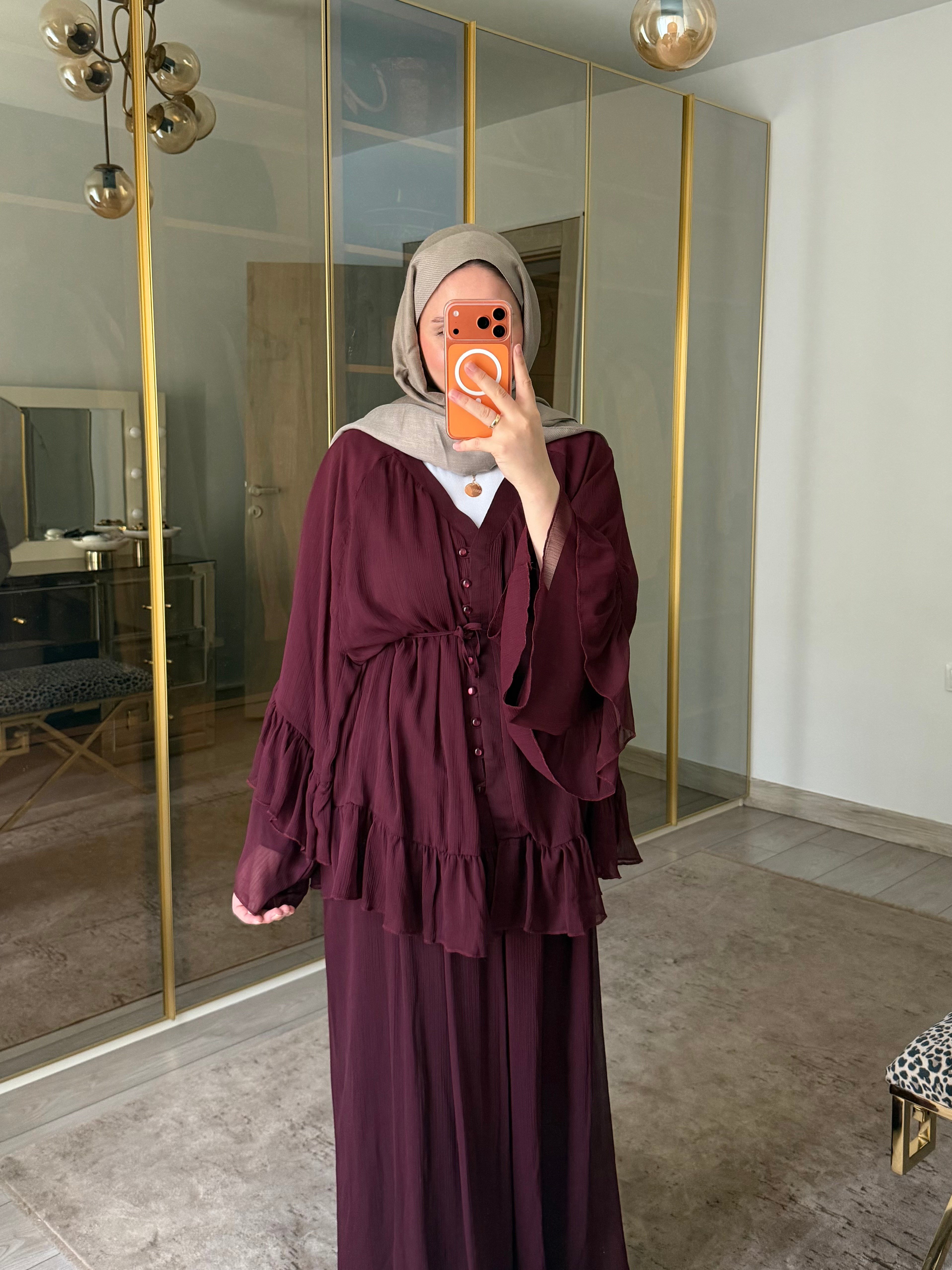 RUBEE ŞİFON İKİLİ TAKIM BORDO