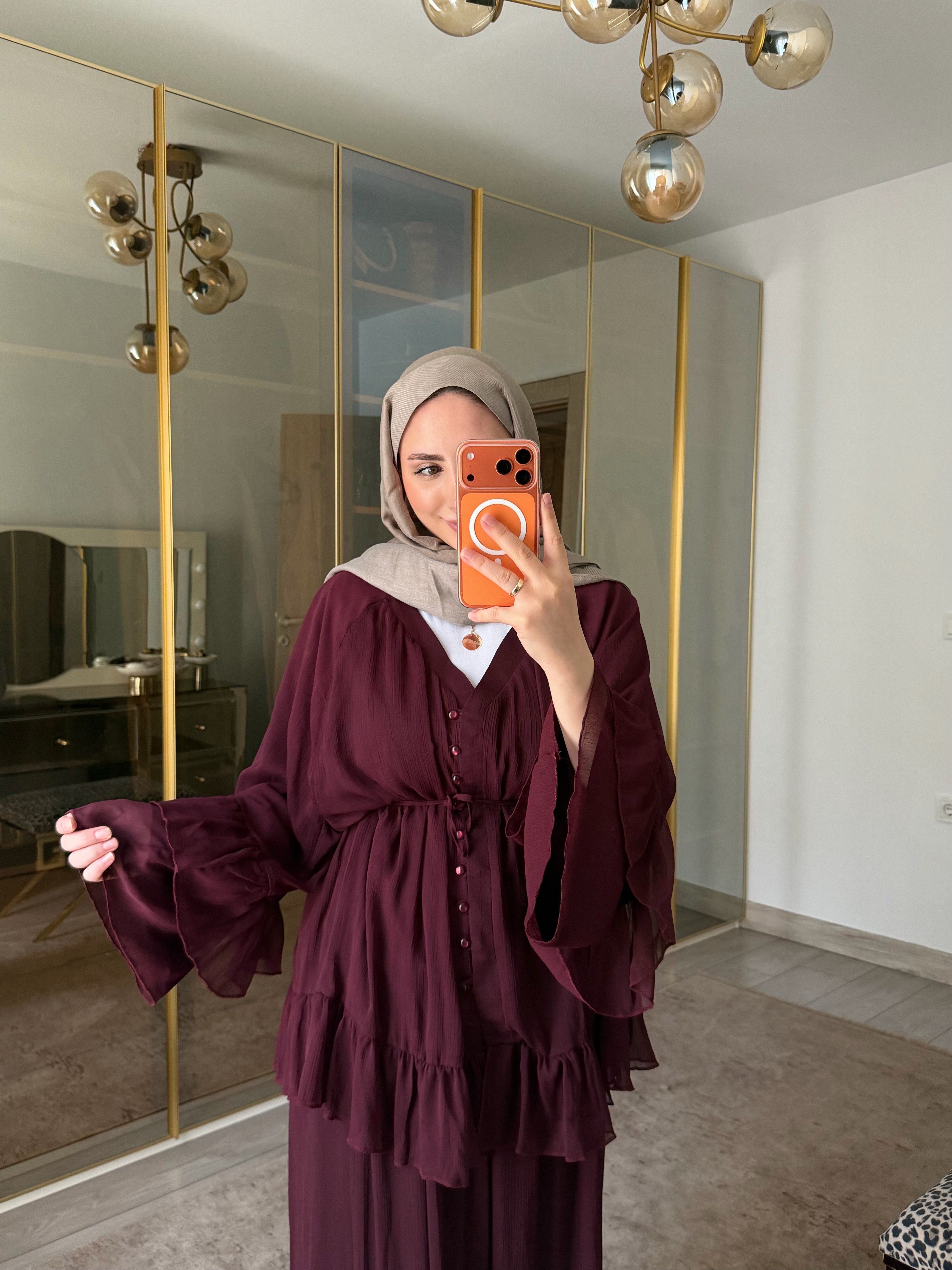 RUBEE ŞİFON İKİLİ TAKIM BORDO