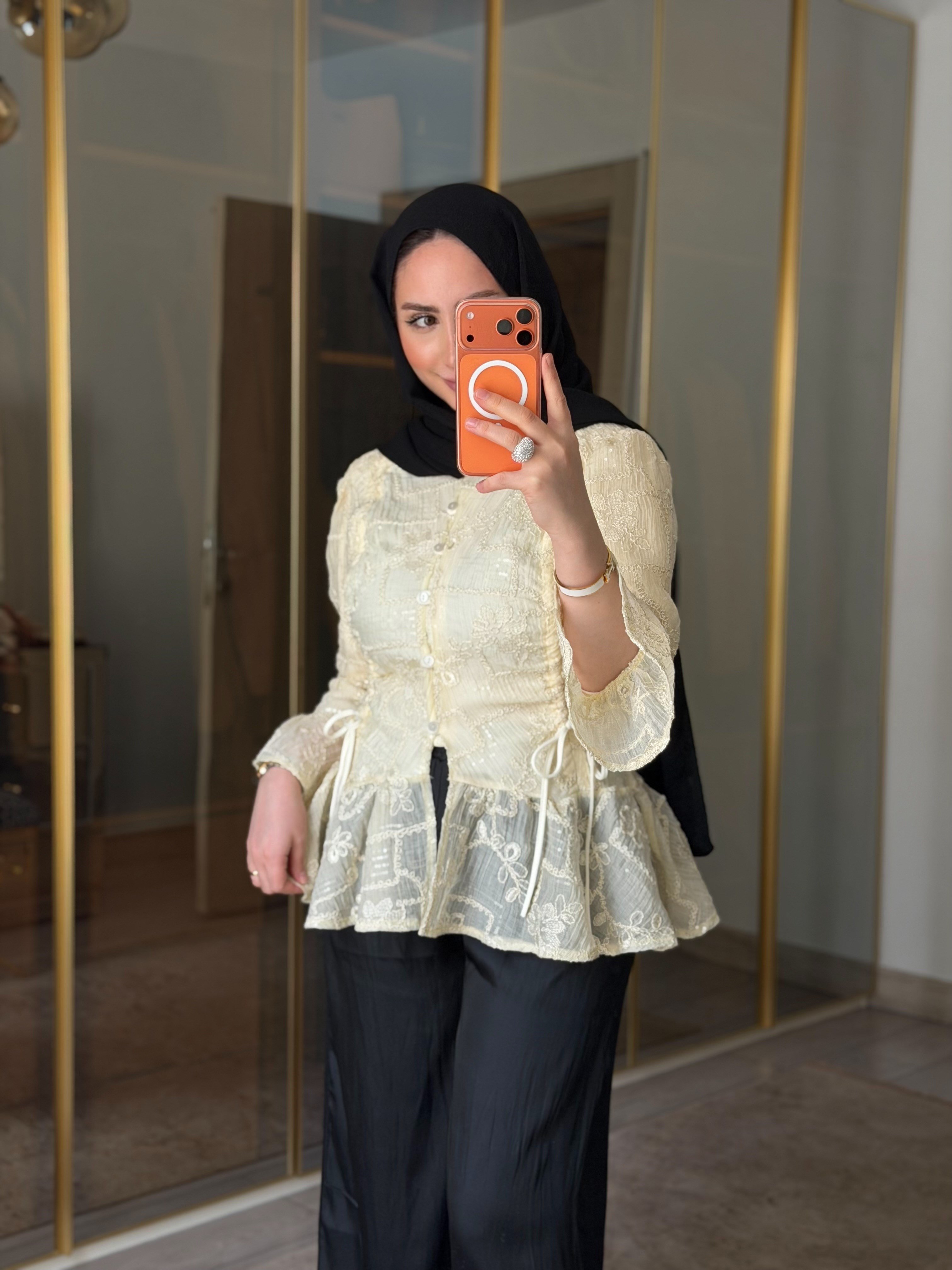 SİNDY TASARIM BRODE BLUZ SOFT SARI