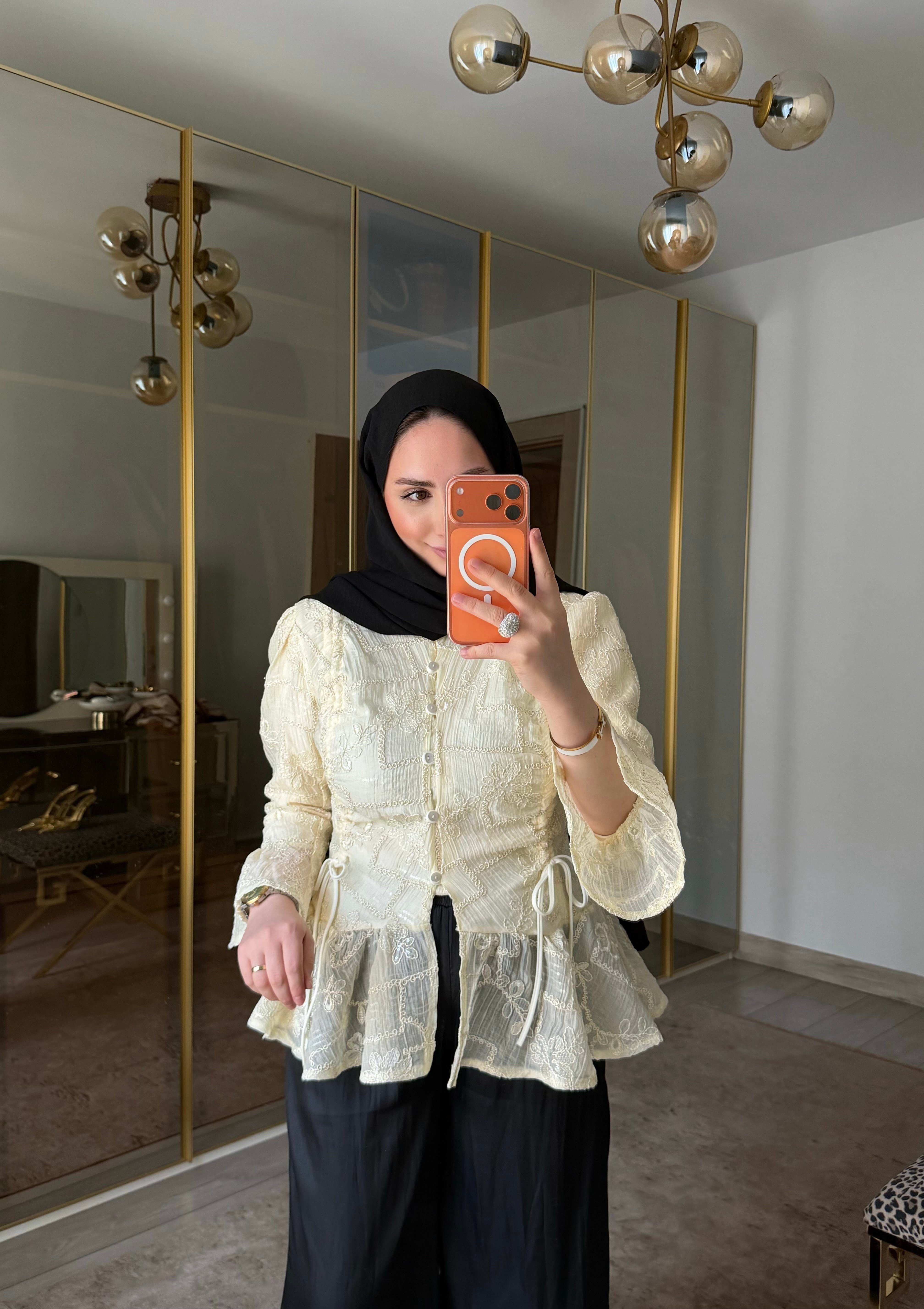 SİNDY TASARIM BRODE BLUZ SOFT SARI
