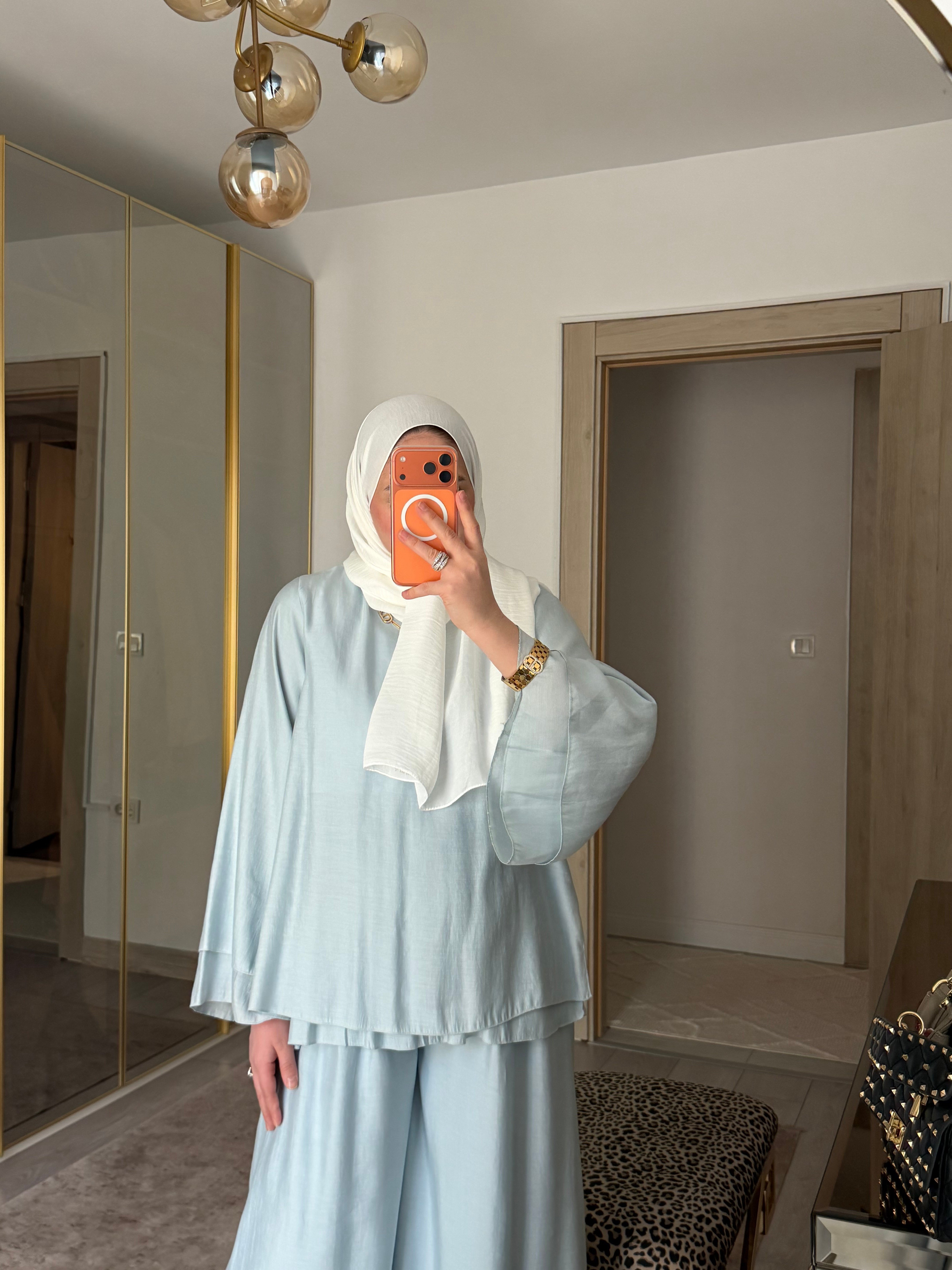 SOFT KATMANLI KOL&PAÇA DETAYLI ŞIK TAKIM BEBE MAVİ
