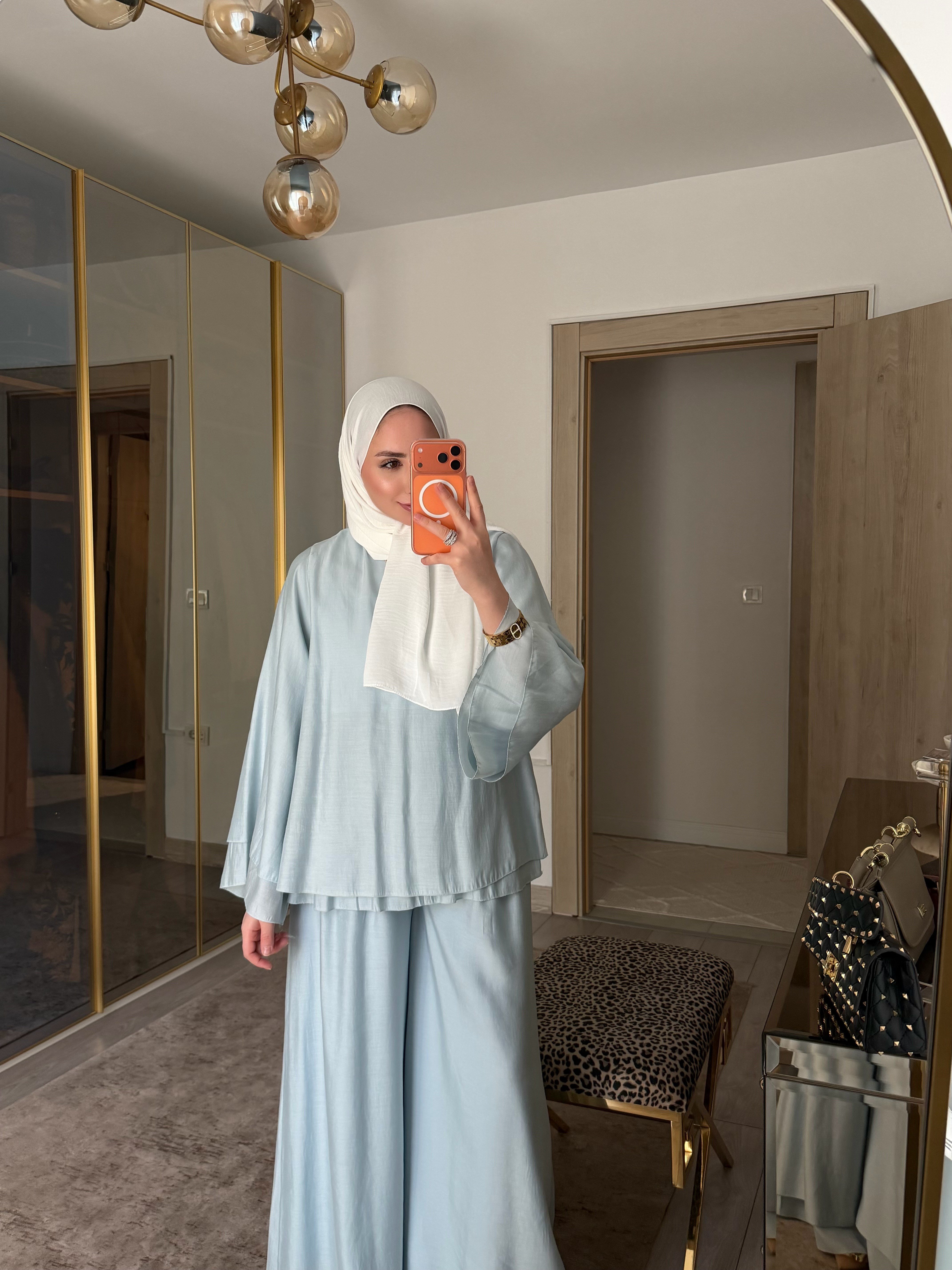 SOFT KATMANLI KOL&PAÇA DETAYLI ŞIK TAKIM BEBE MAVİ