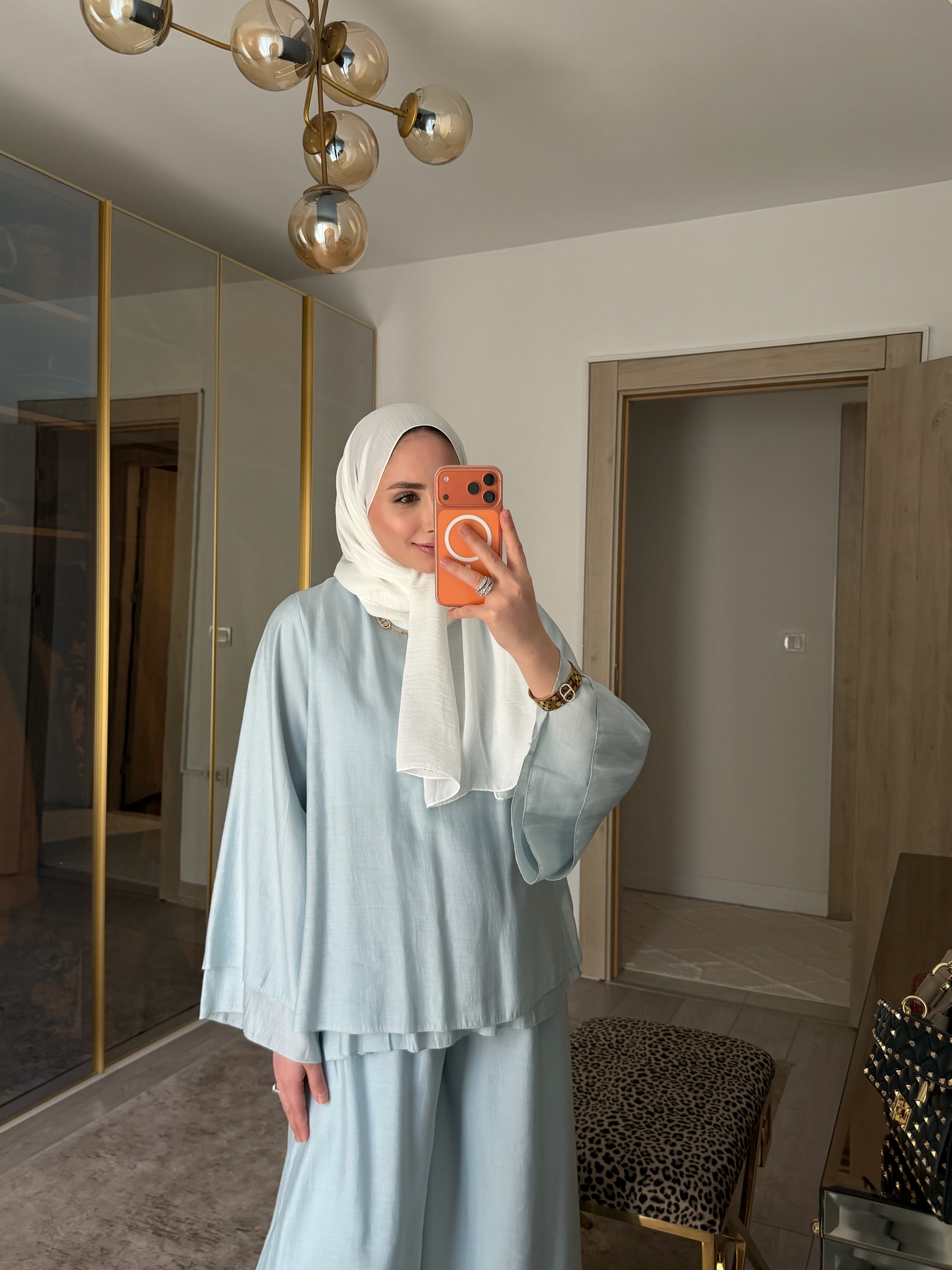 SOFT KATMANLI KOL&PAÇA DETAYLI ŞIK TAKIM BEBE MAVİ