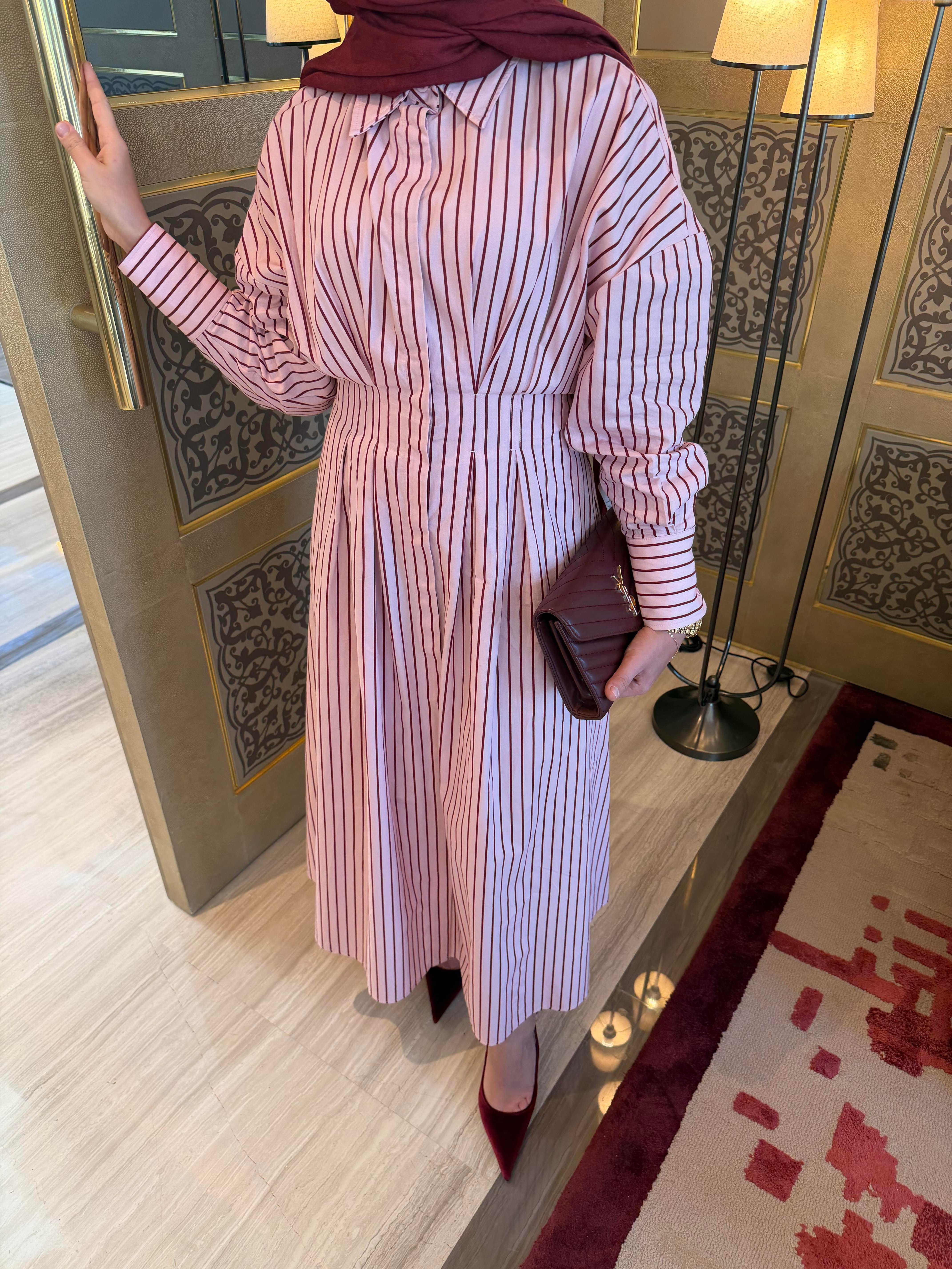 STAN ÇİZGİLİ GÖMLEK ELBİSE PEMBE