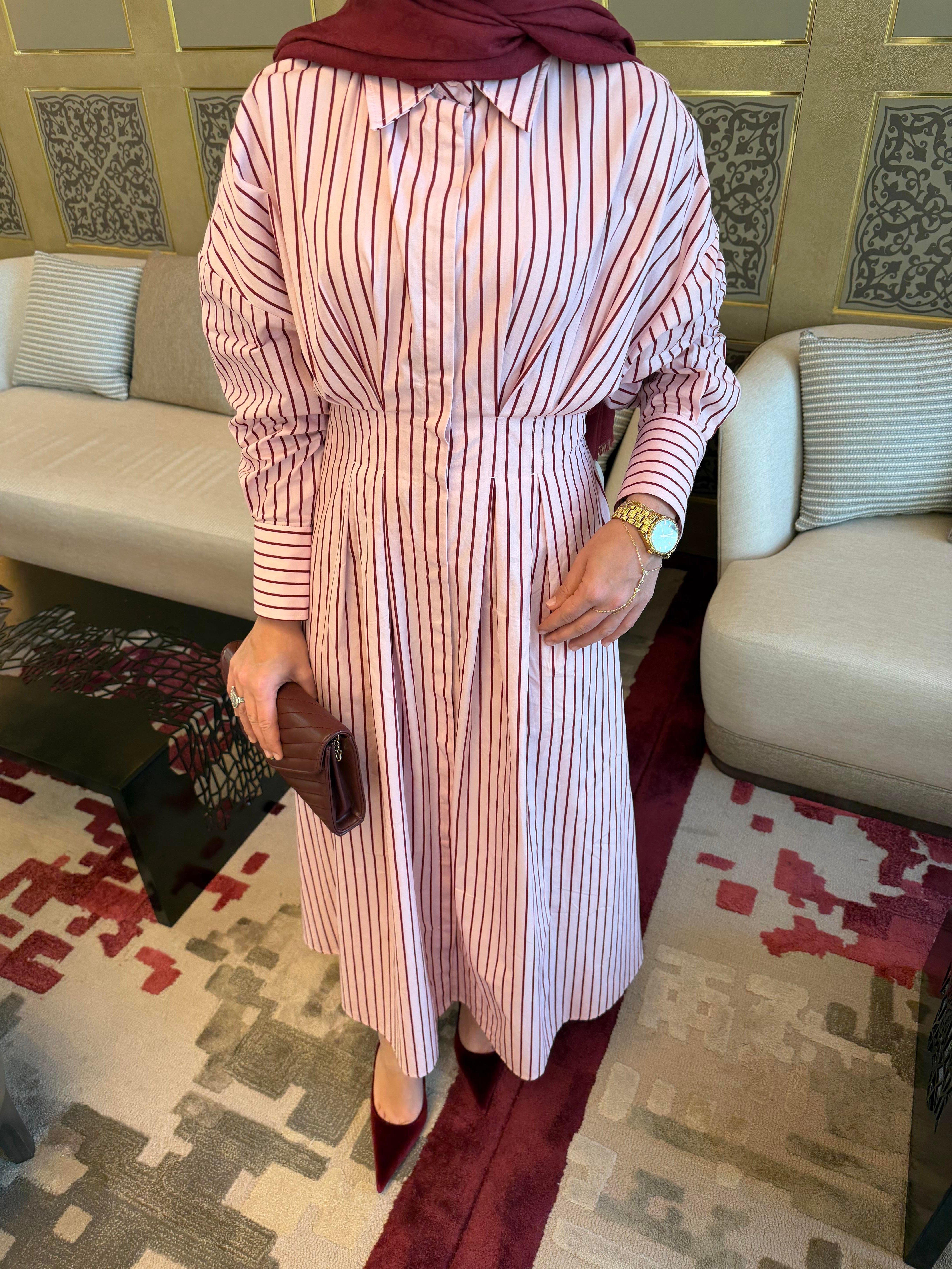 STAN ÇİZGİLİ GÖMLEK ELBİSE PEMBE