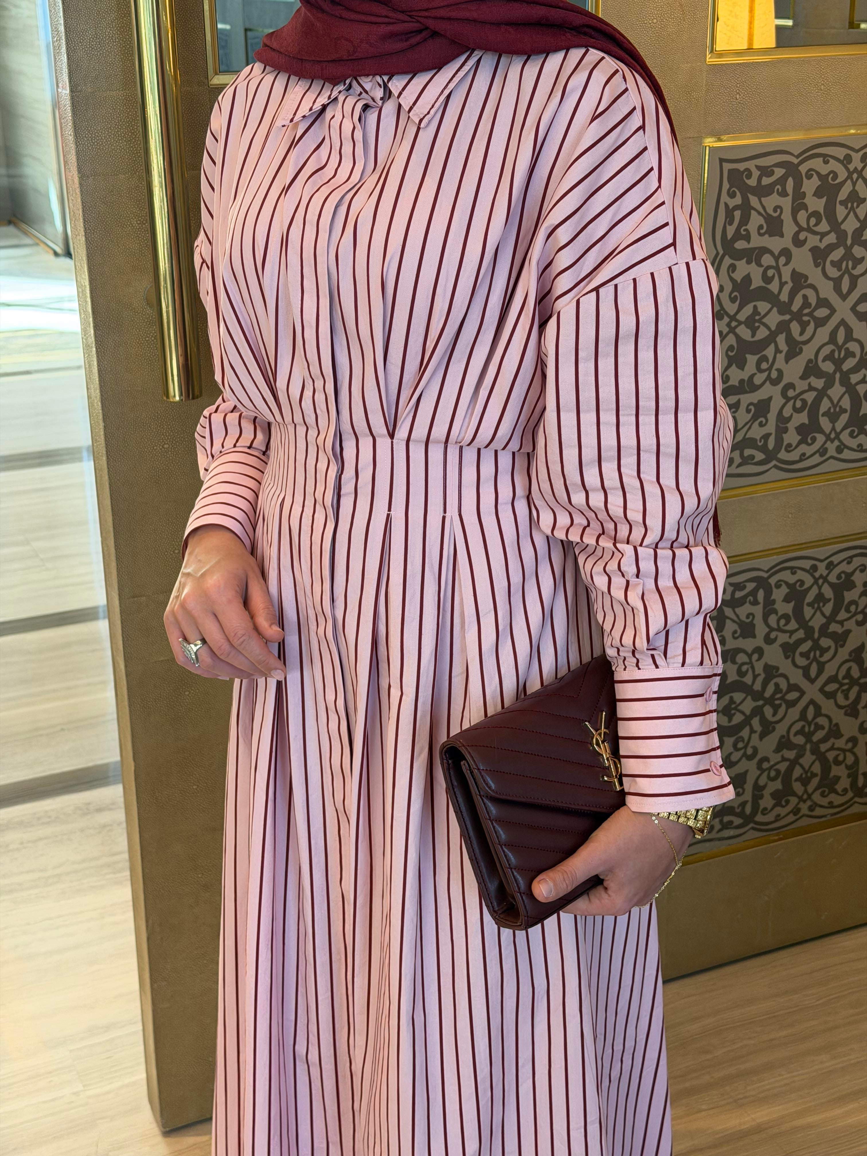 STAN ÇİZGİLİ GÖMLEK ELBİSE PEMBE