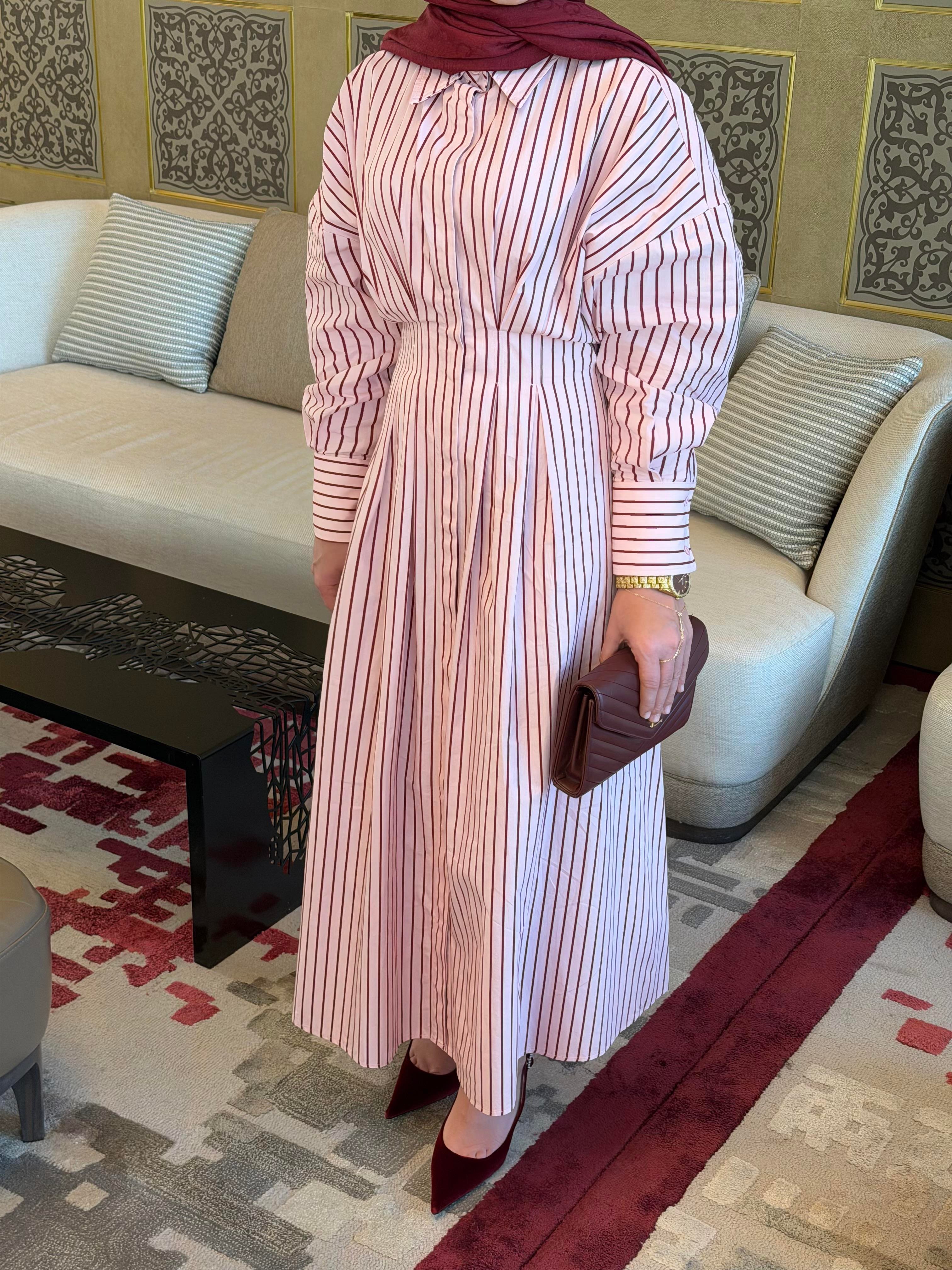 STAN ÇİZGİLİ GÖMLEK ELBİSE PEMBE