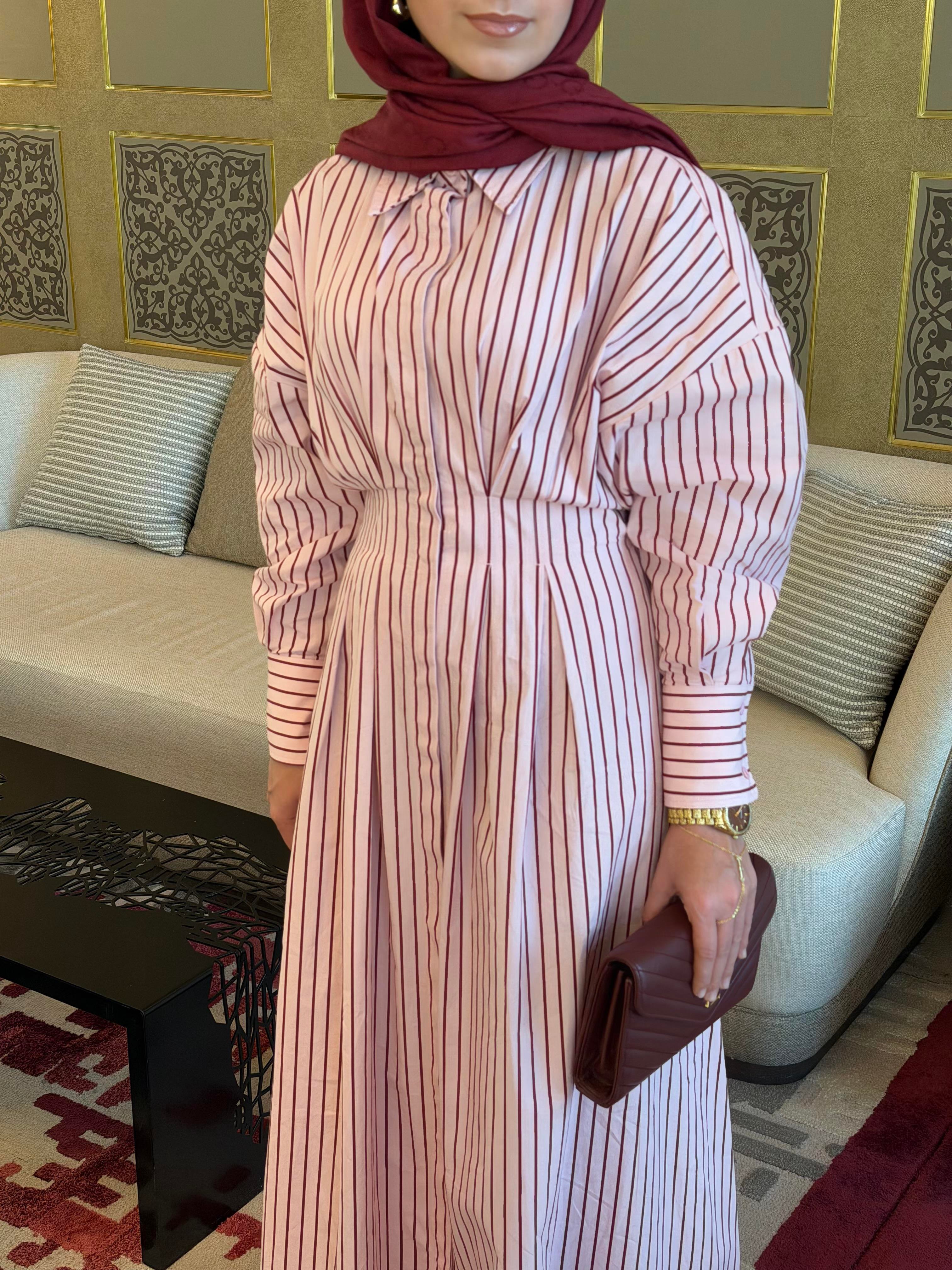 STAN ÇİZGİLİ GÖMLEK ELBİSE PEMBE