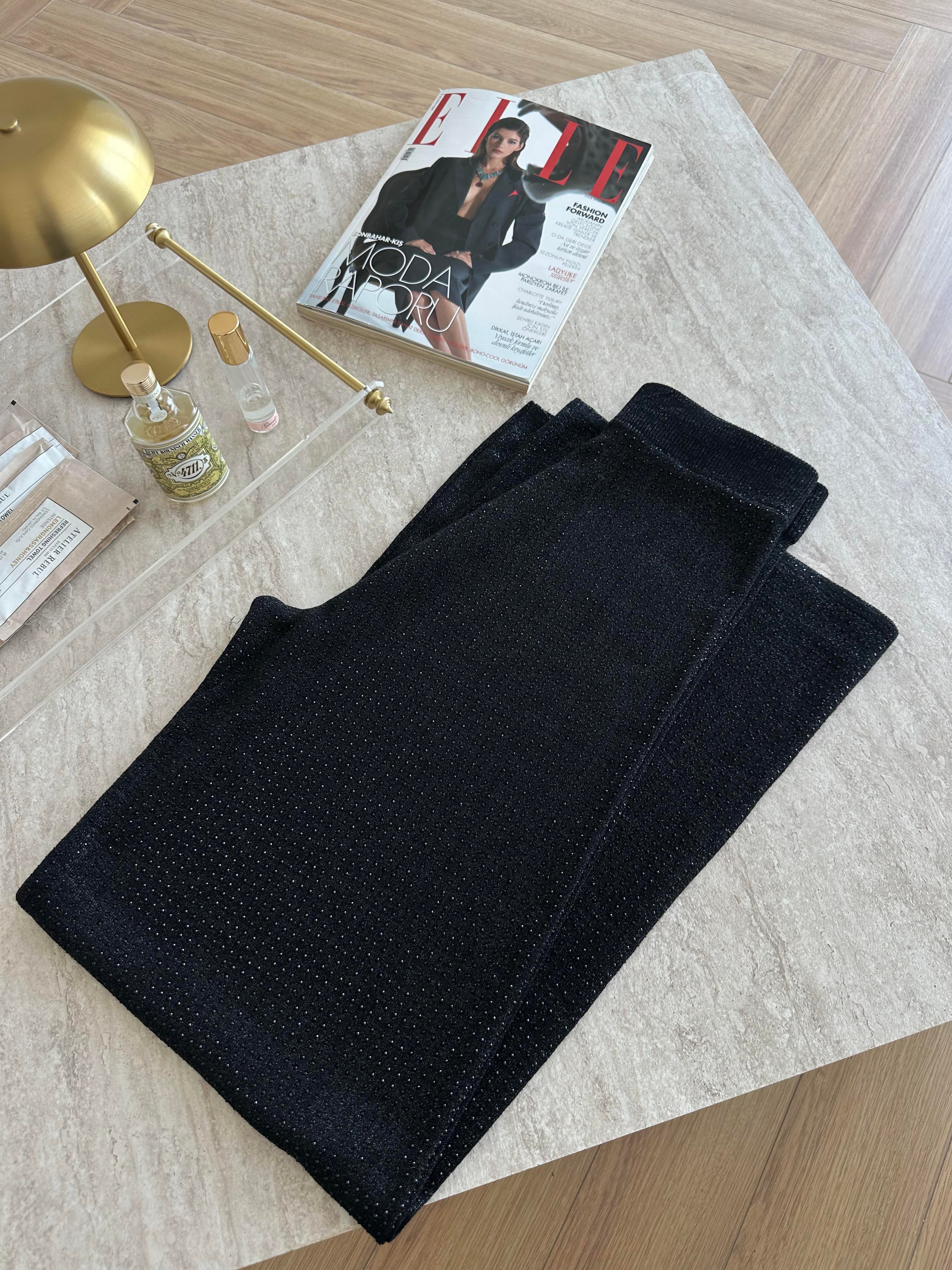 TAŞLI MERSERİZE PANTOLON SİYAH