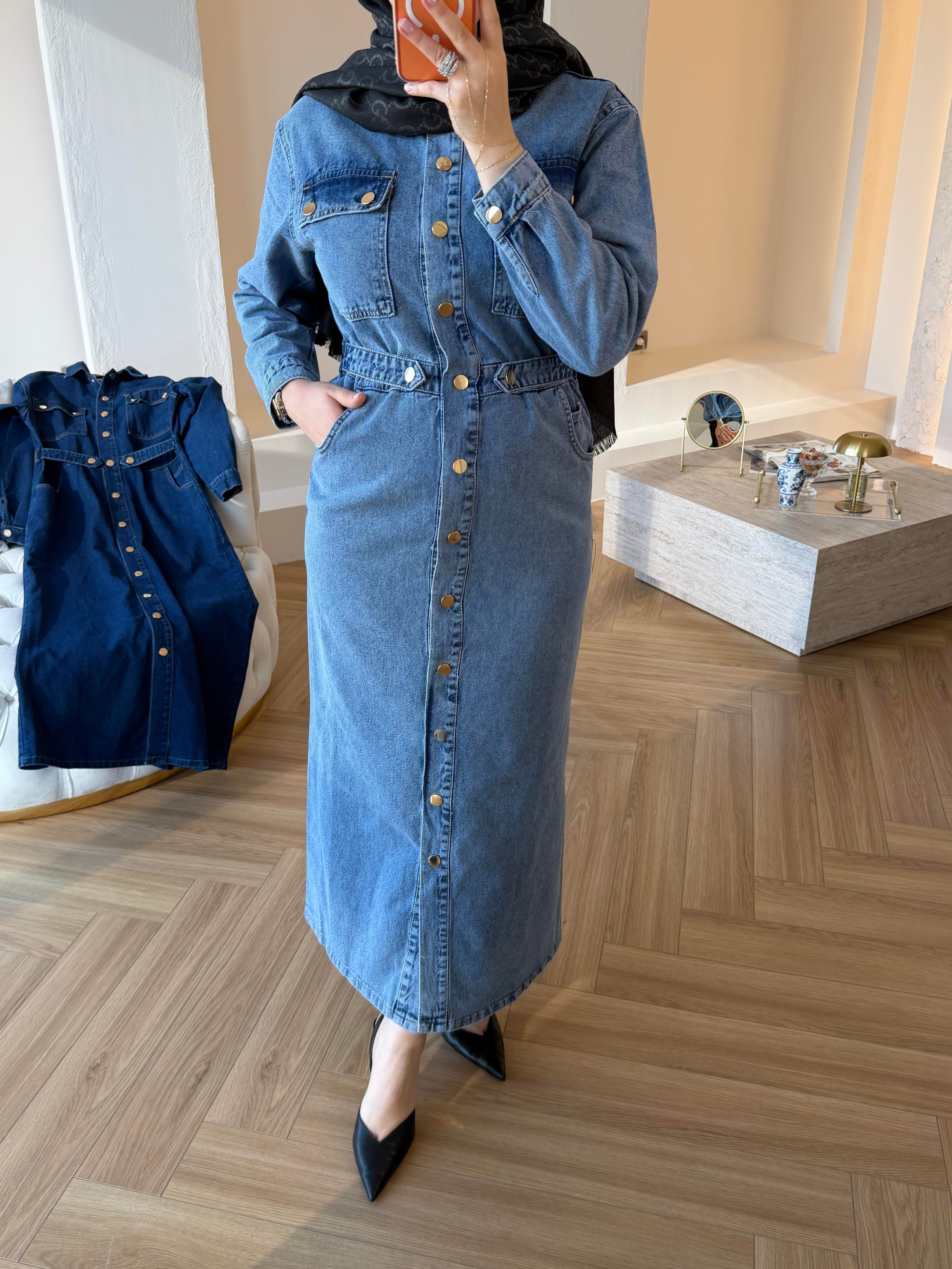 VALOR DENIM ELBİSE BUZ MAVİ