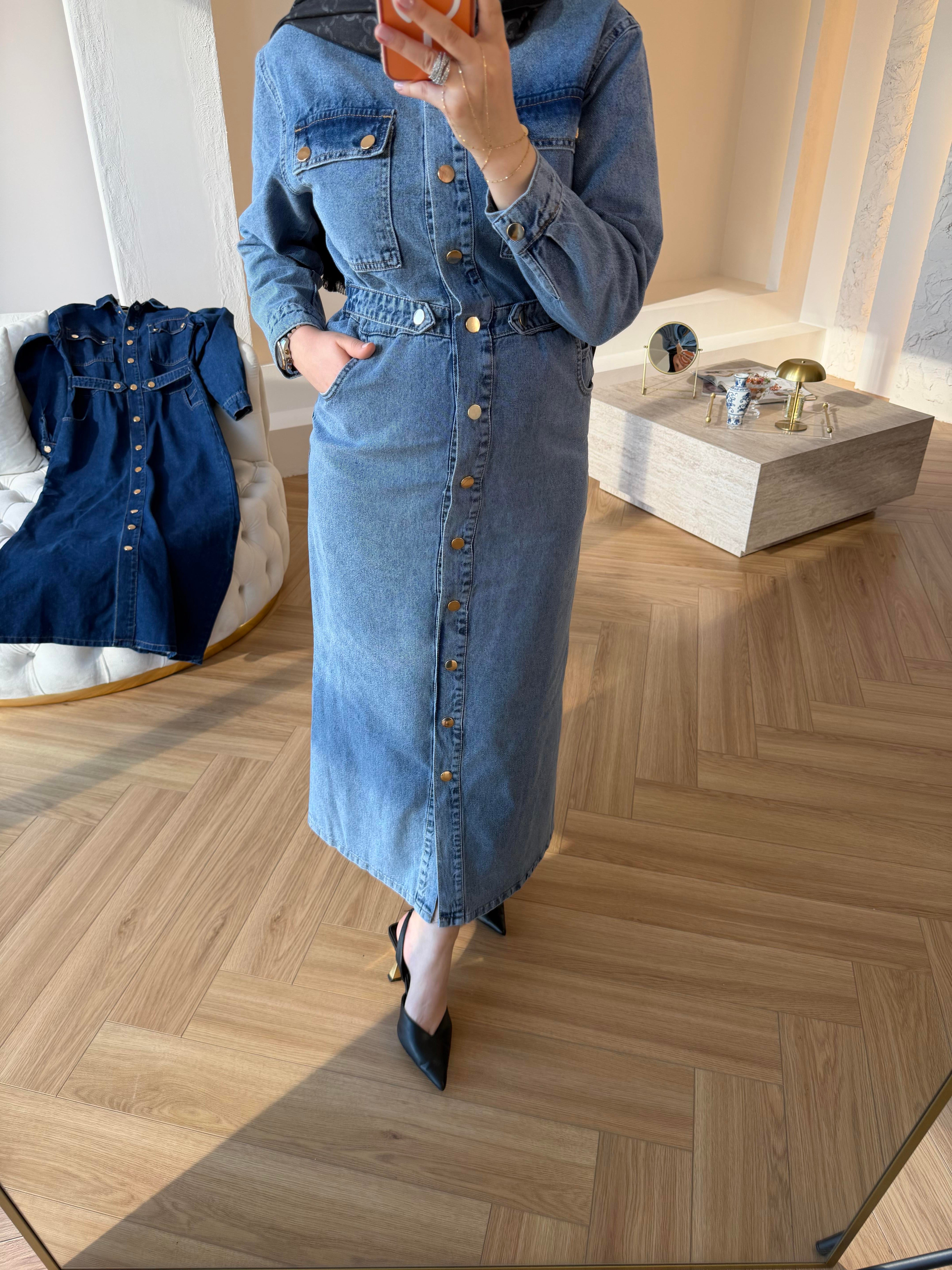 VALOR DENIM ELBİSE BUZ MAVİ