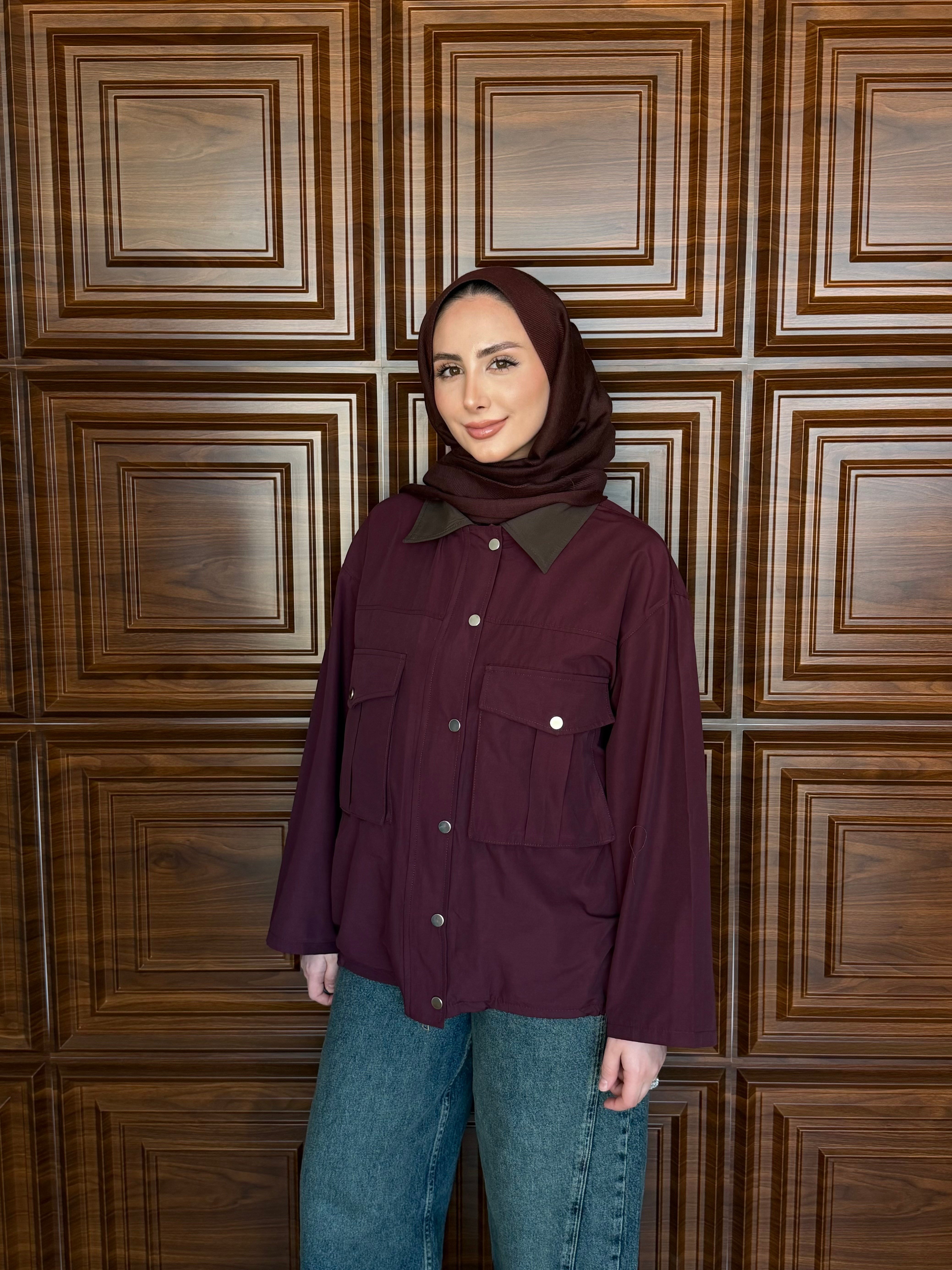 VELVET gömlek yakalı cep detaylı ceket BORDO