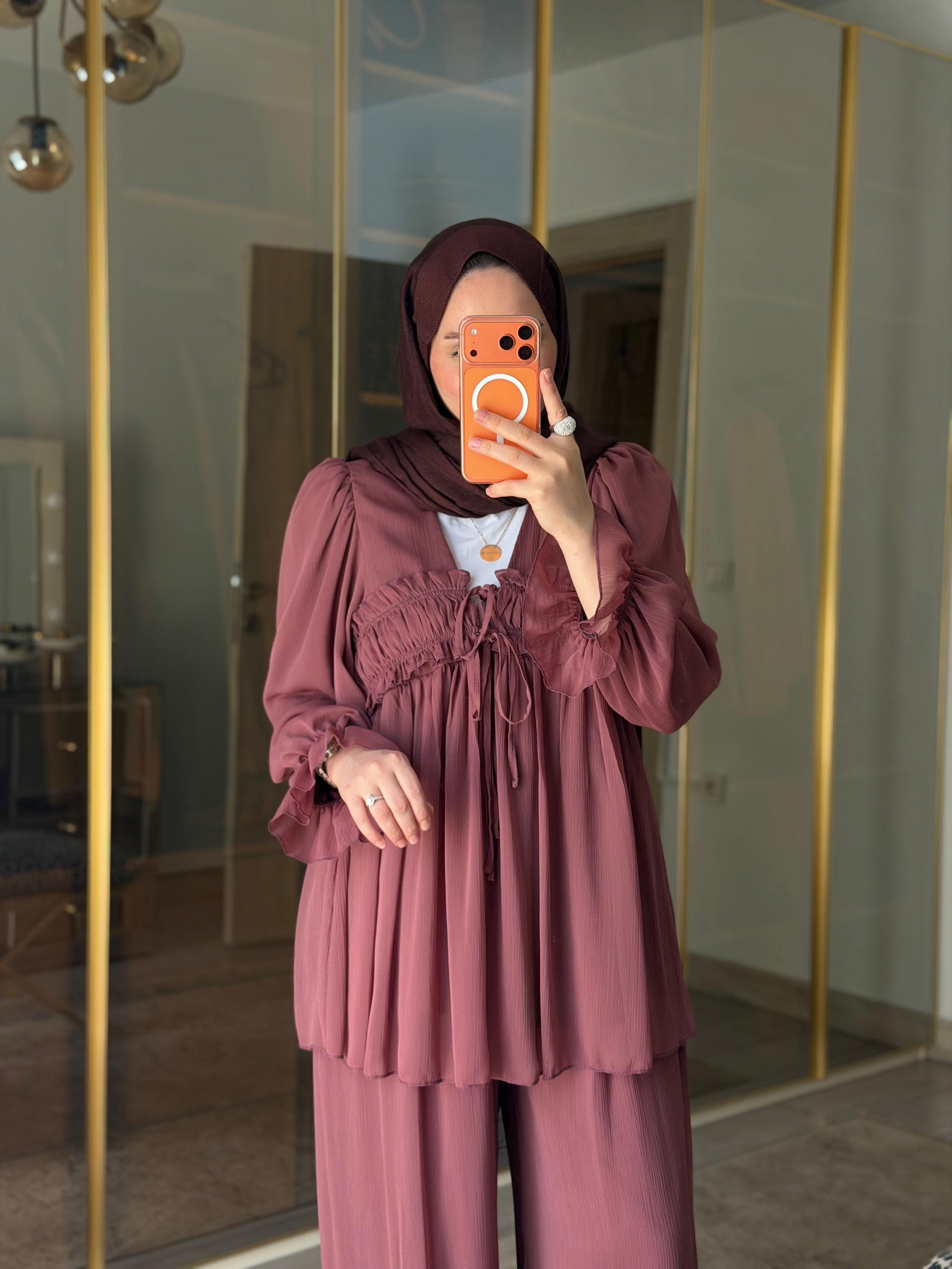 VESNA ŞİFON İKİLİ TAKIM BORDO