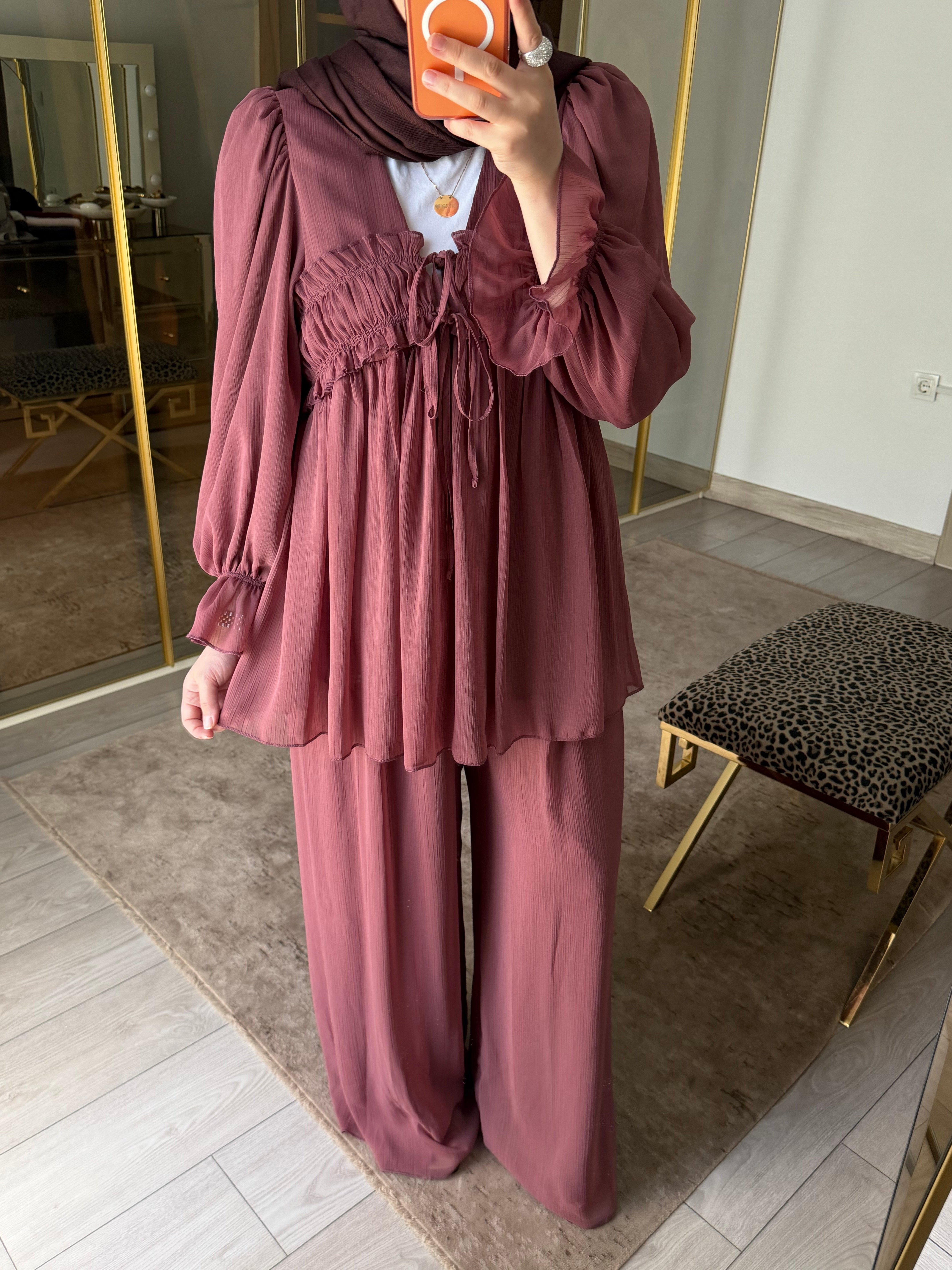 VESNA ŞİFON İKİLİ TAKIM BORDO