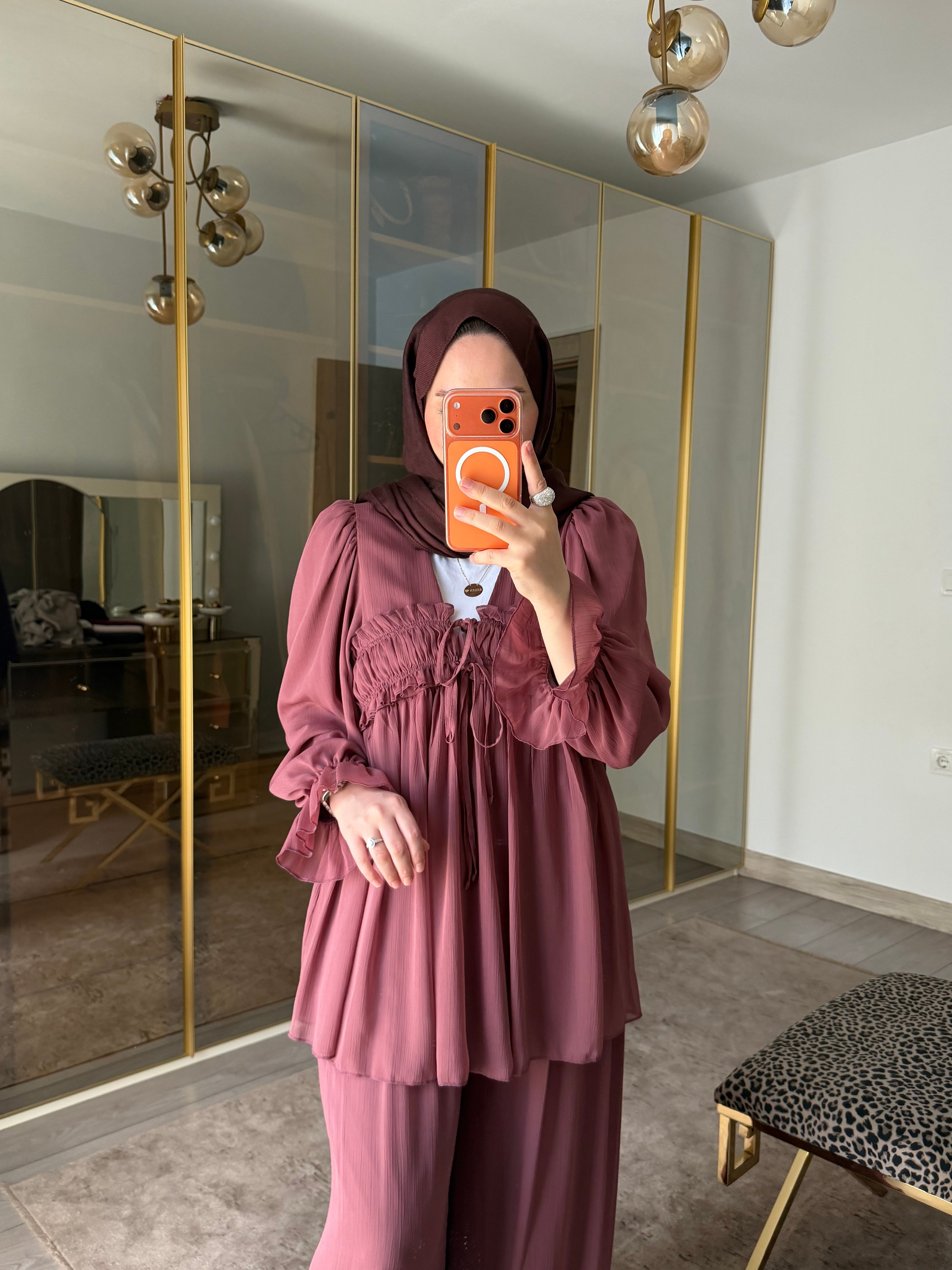 VESNA ŞİFON İKİLİ TAKIM BORDO