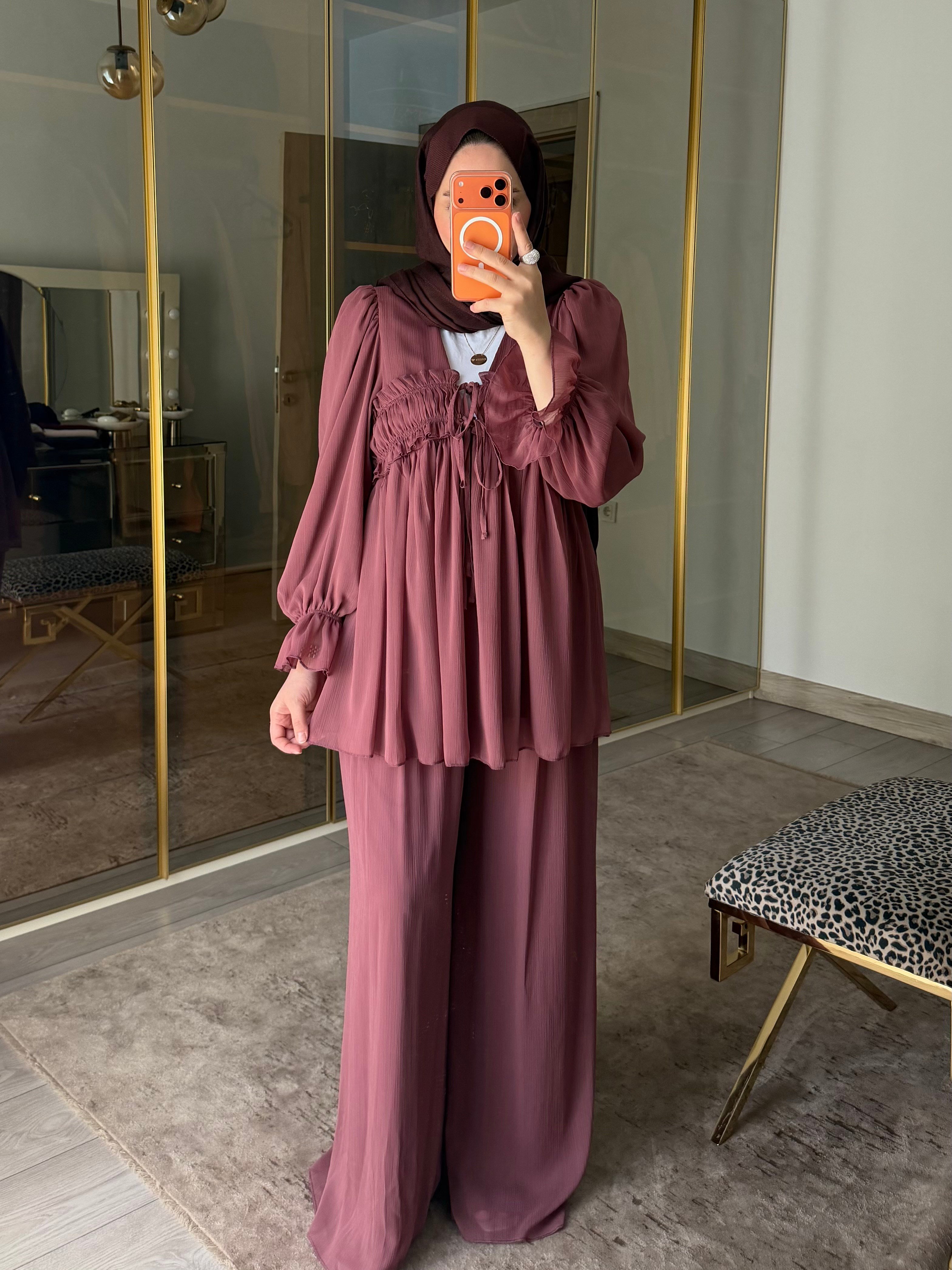 VESNA ŞİFON İKİLİ TAKIM BORDO