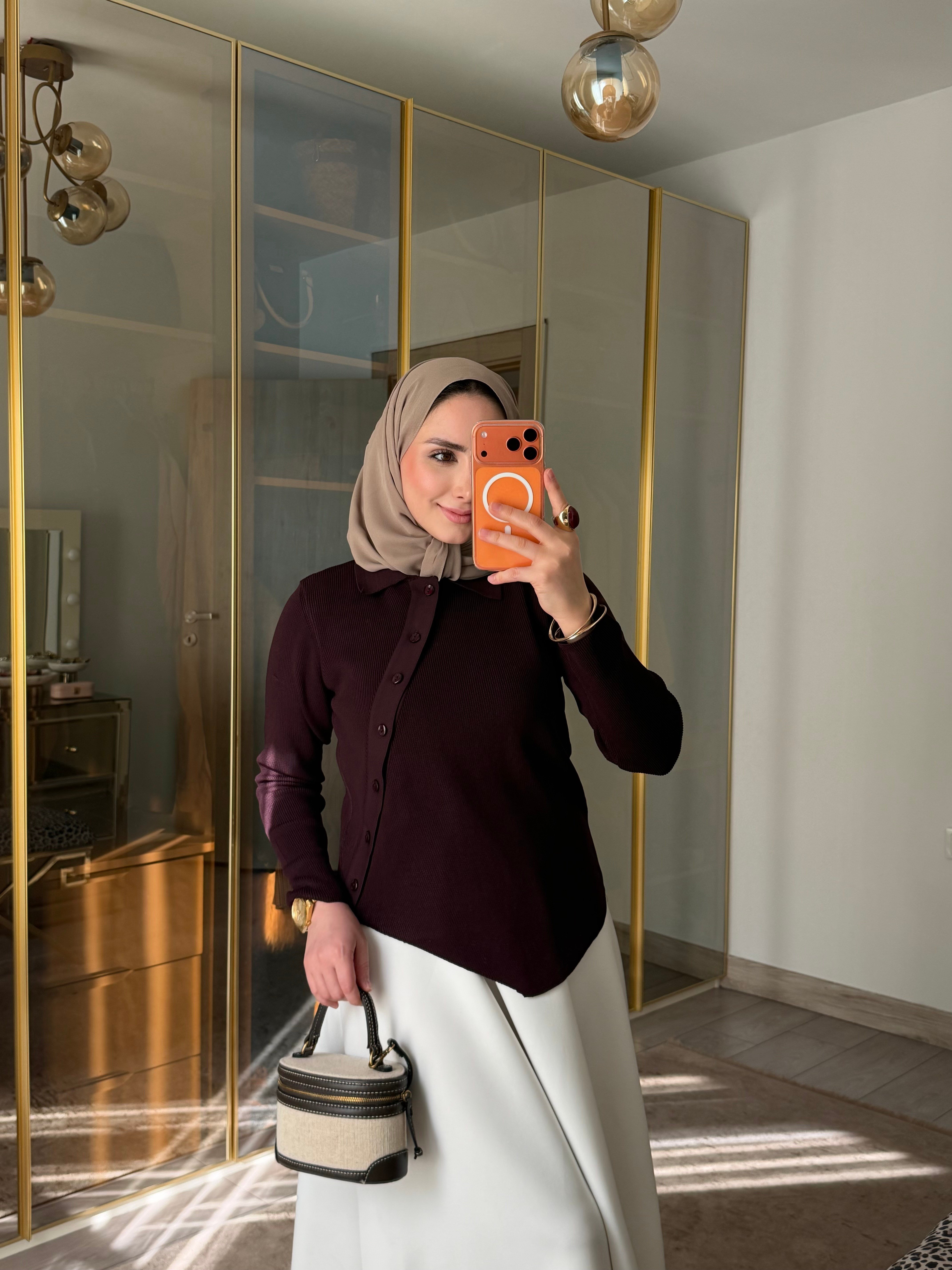 YANDAN DÜĞMELİ ÇELİK ÖRME TRİKO BLUZ MÜRDÜM