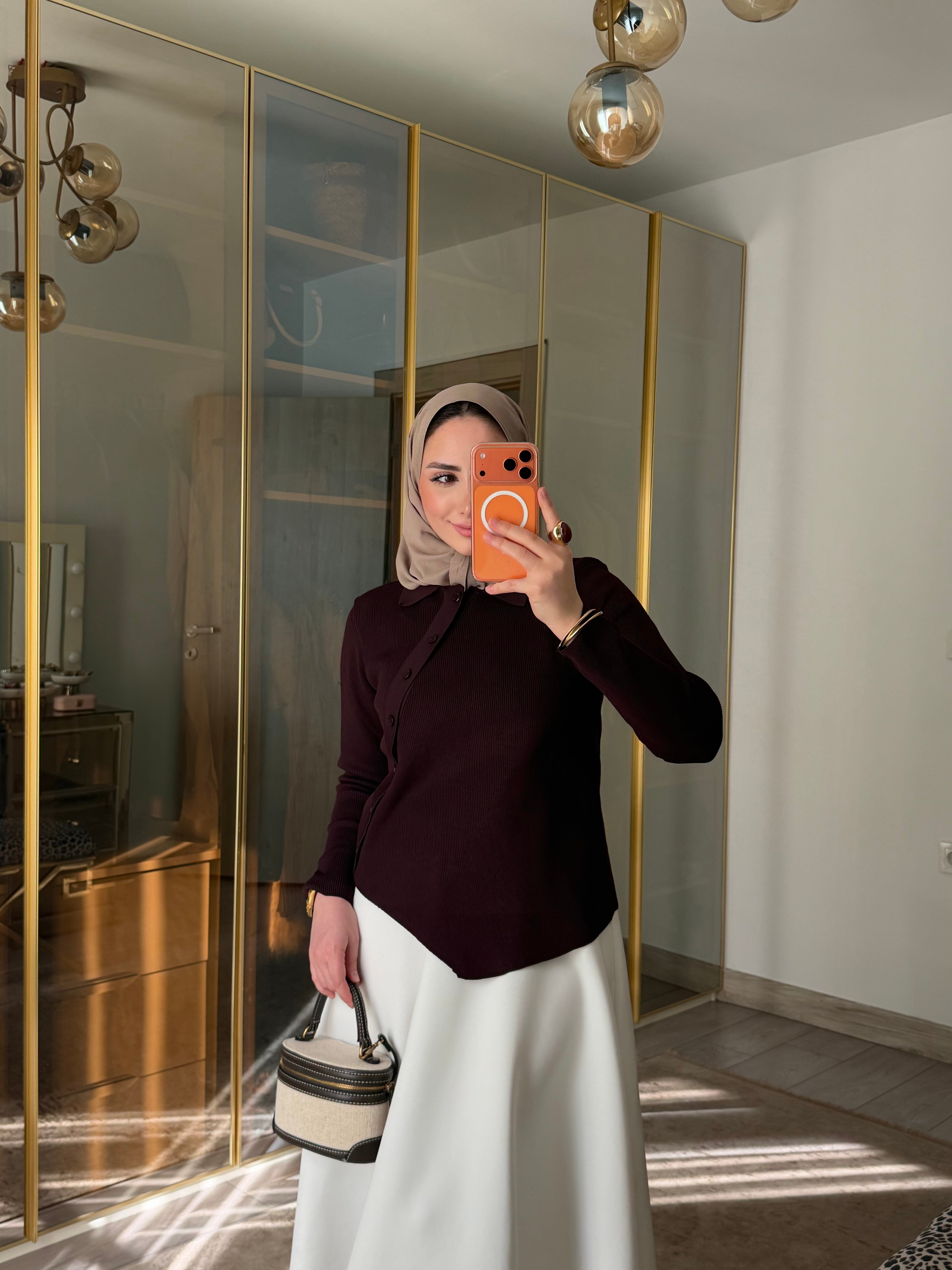 YANDAN DÜĞMELİ ÇELİK ÖRME TRİKO BLUZ MÜRDÜM