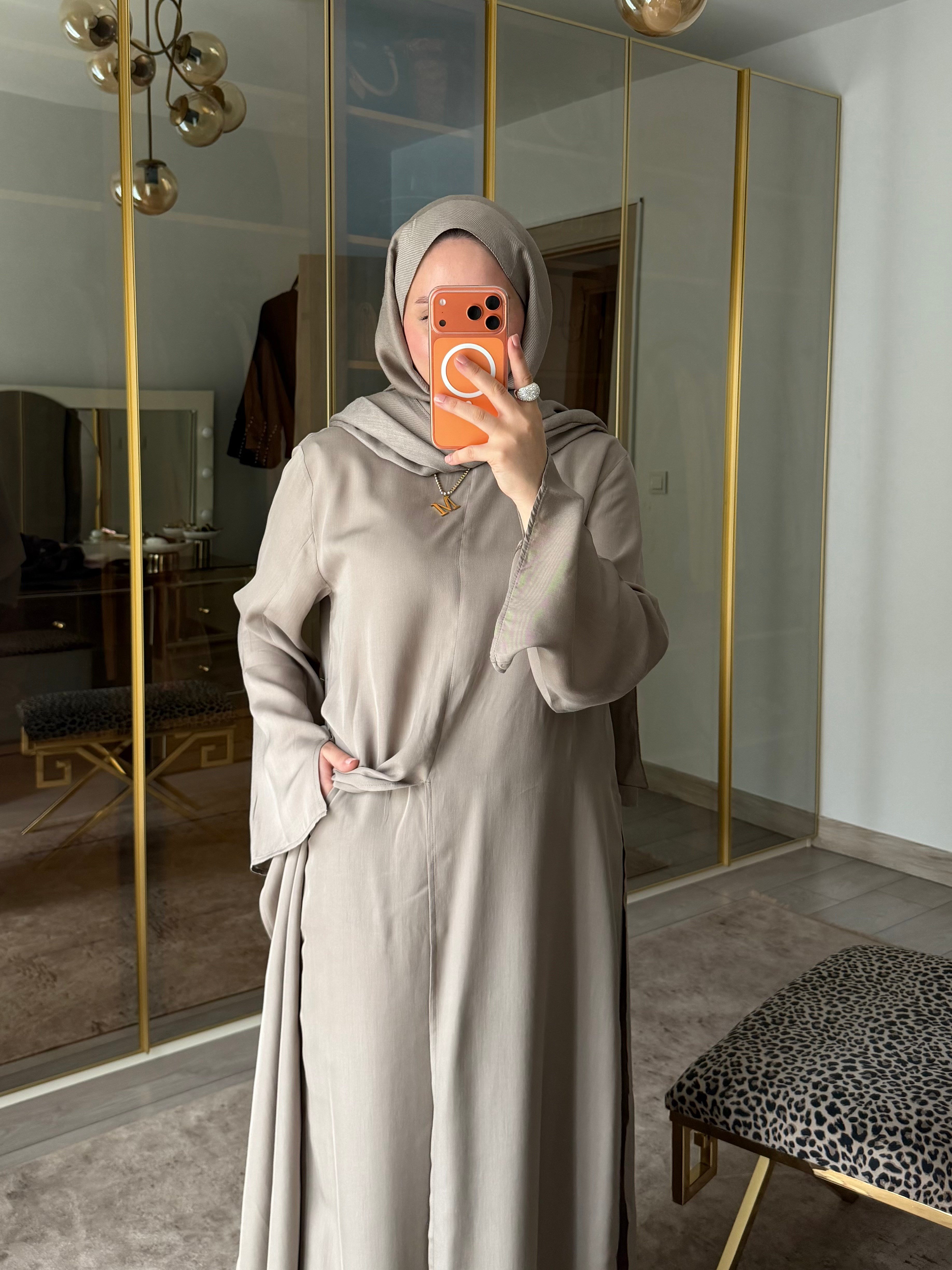 YIRTMAÇLI ARABİC PANTOLONLU TAKIM VİZON