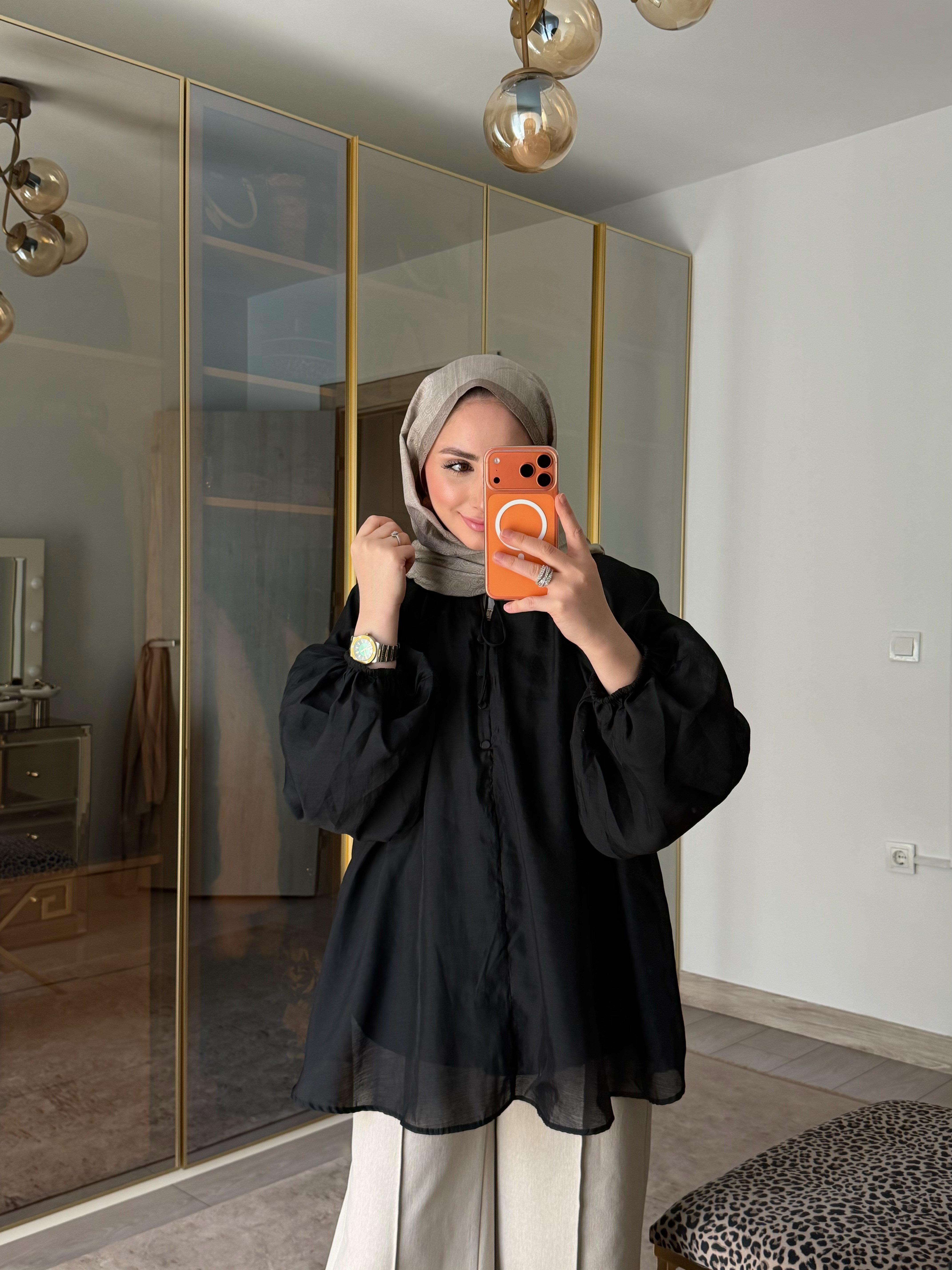ZANA BALON KOL VUAL ŞIK TUNİK SİYAH