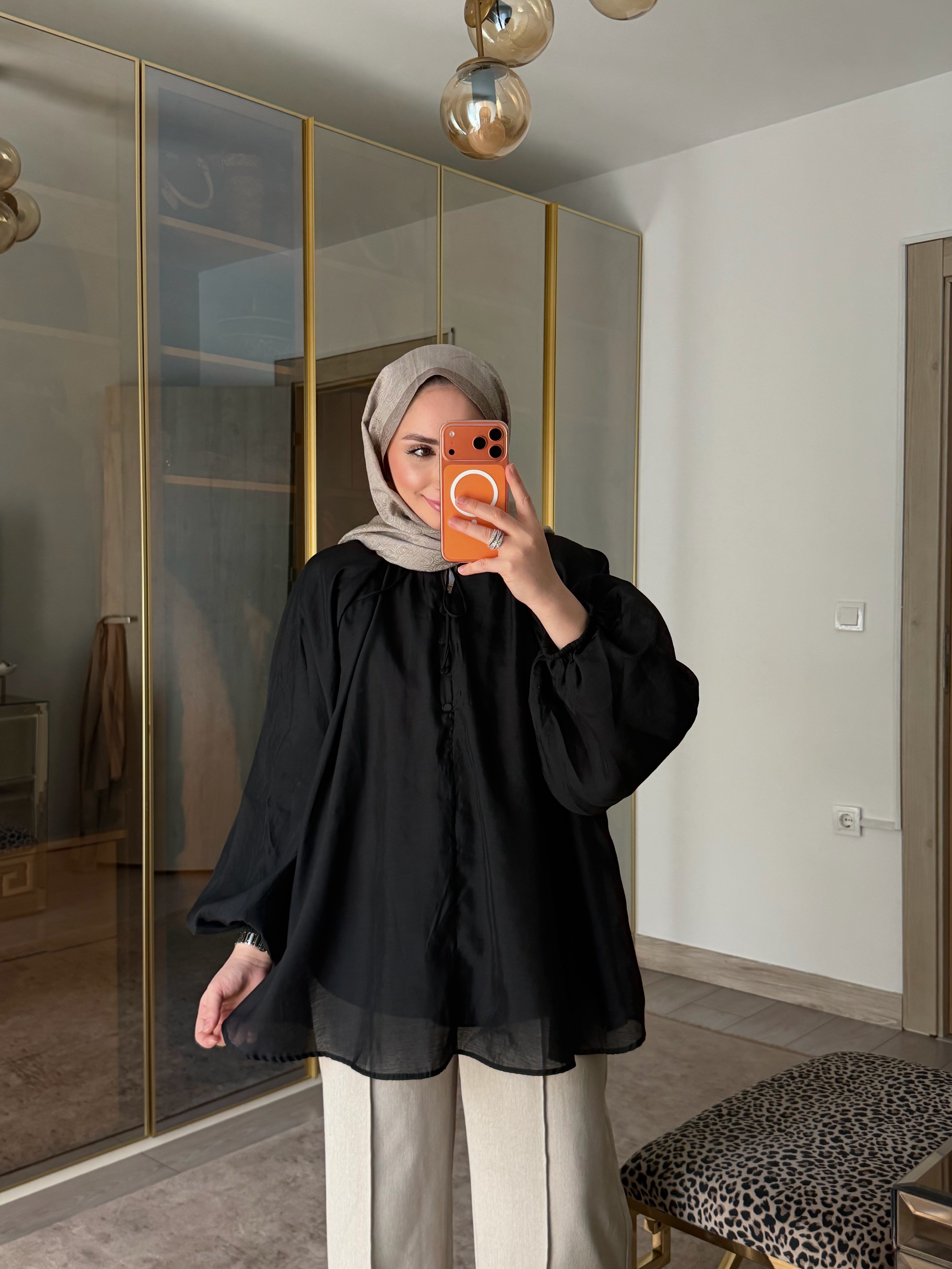 ZANA BALON KOL VUAL ŞIK TUNİK SİYAH