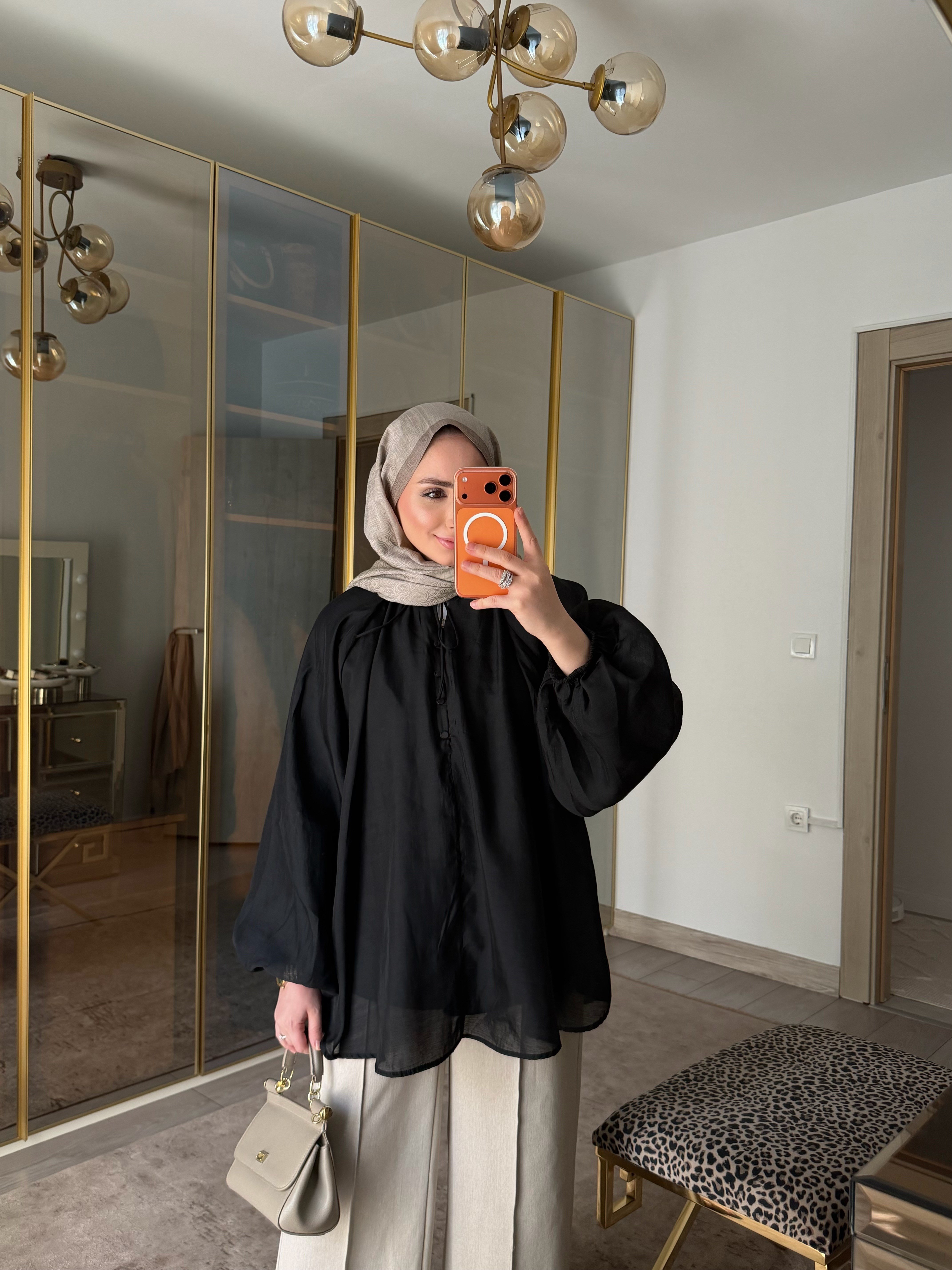 ZANA BALON KOL VUAL ŞIK TUNİK SİYAH