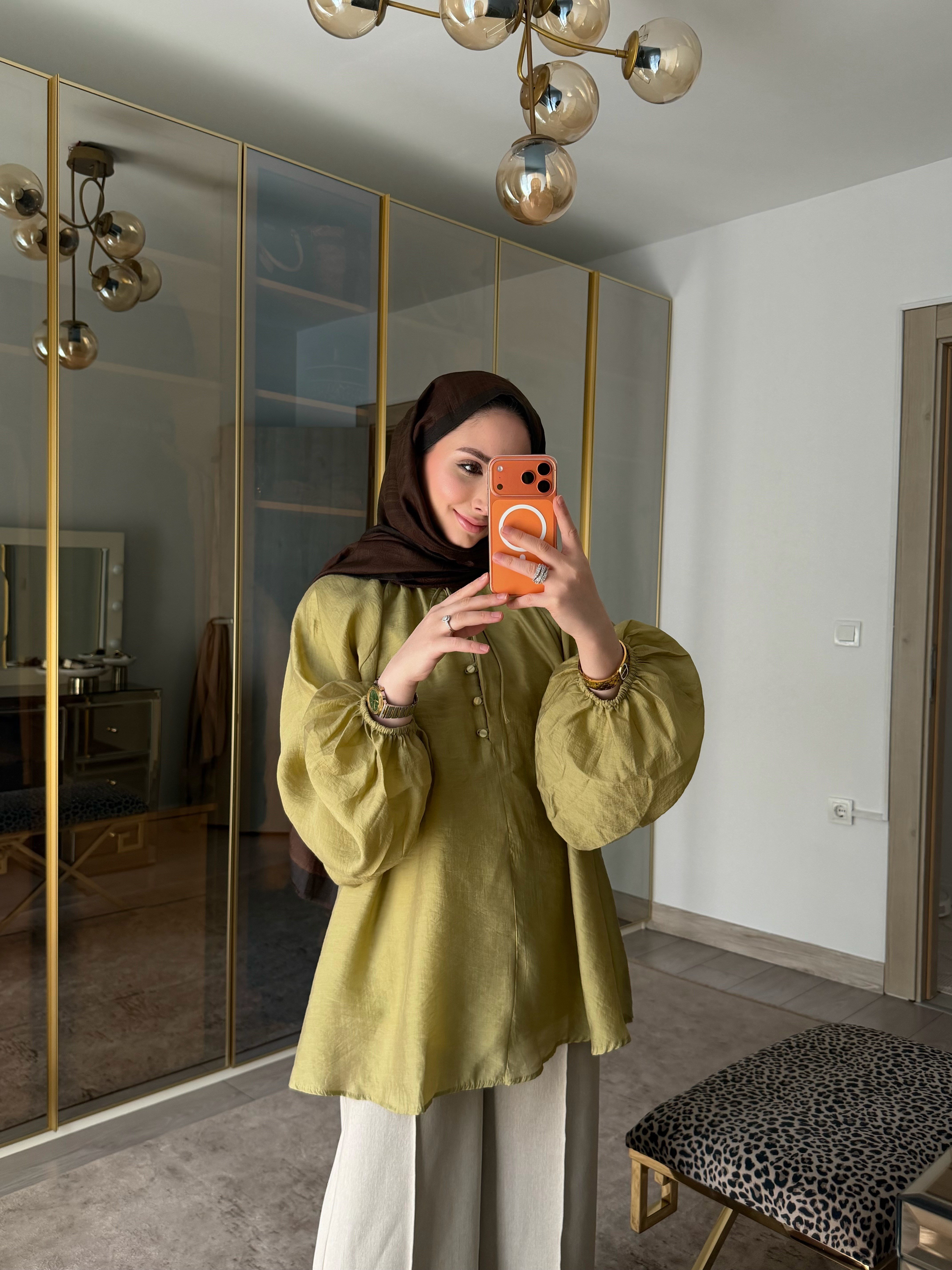 ZANA BALON KOL VUAL ŞIK TUNİK YEŞİL