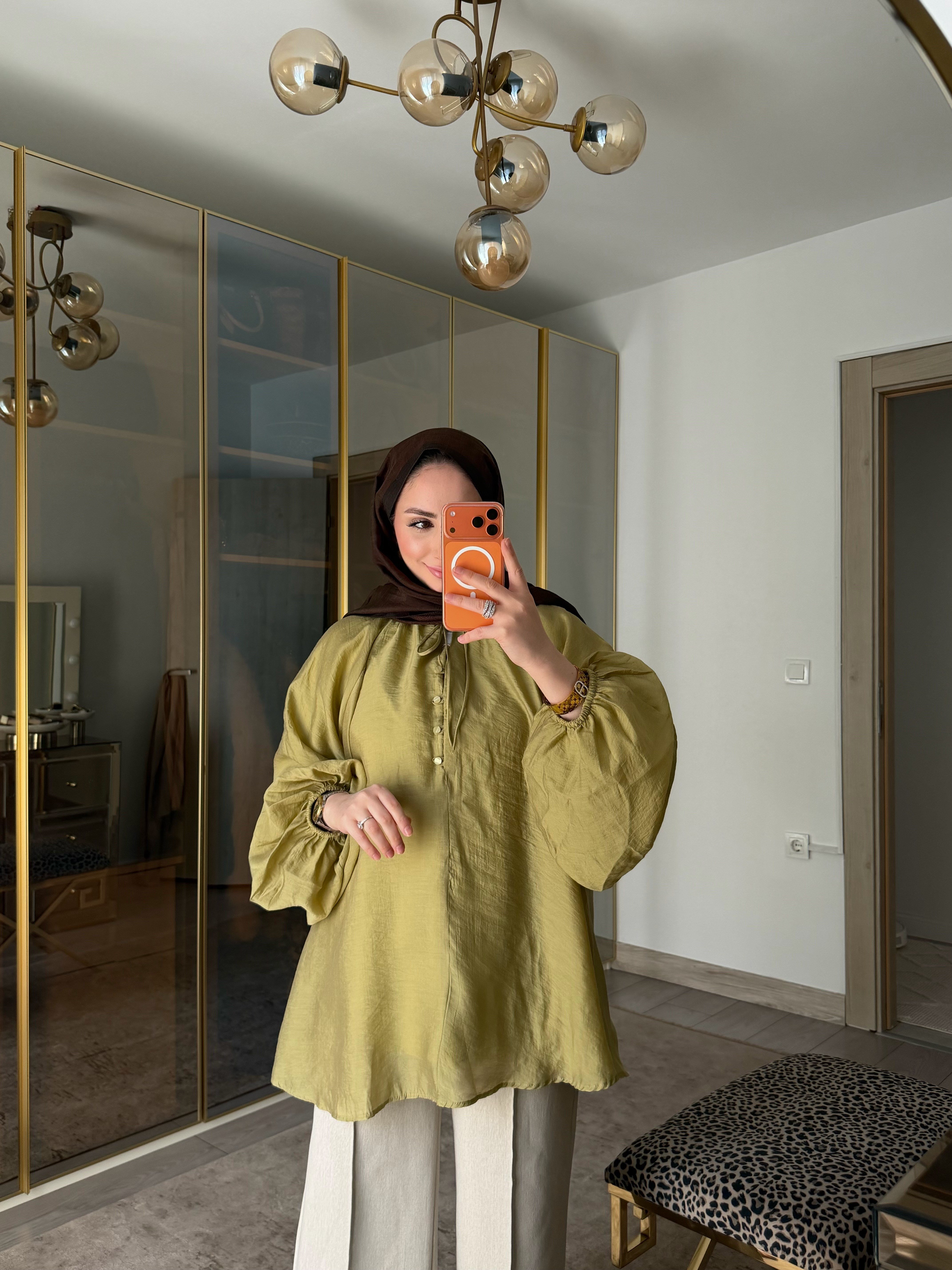 ZANA BALON KOL VUAL ŞIK TUNİK YEŞİL