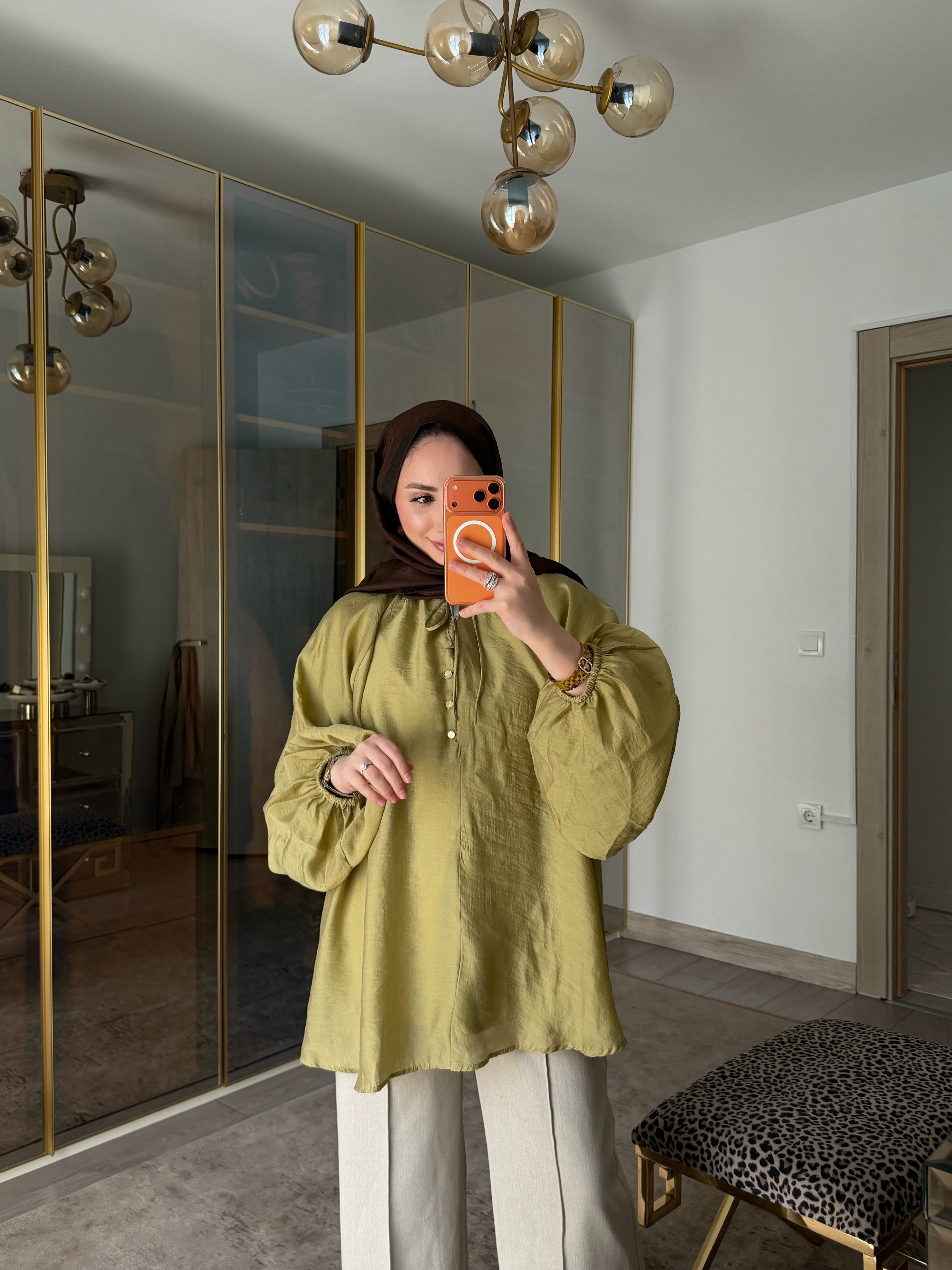 ZANA BALON KOL VUAL ŞIK TUNİK YEŞİL