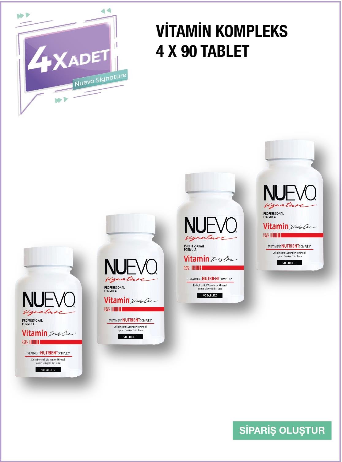 4 Adet Nuevo Signature 90 Tabletlik Saç, Tırnak Ve Cilt Destekleyici Vitamin Kompleksi
