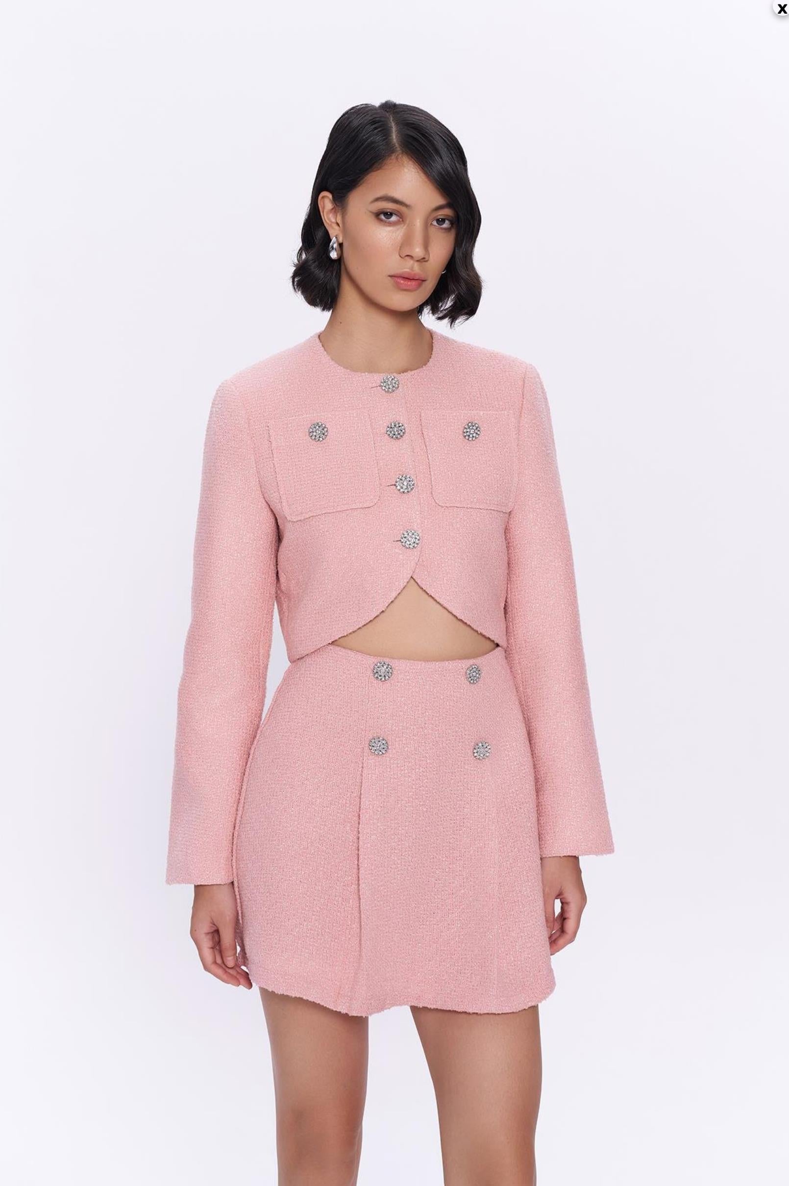 Düğme Detaylı Crop Ceket Pembe