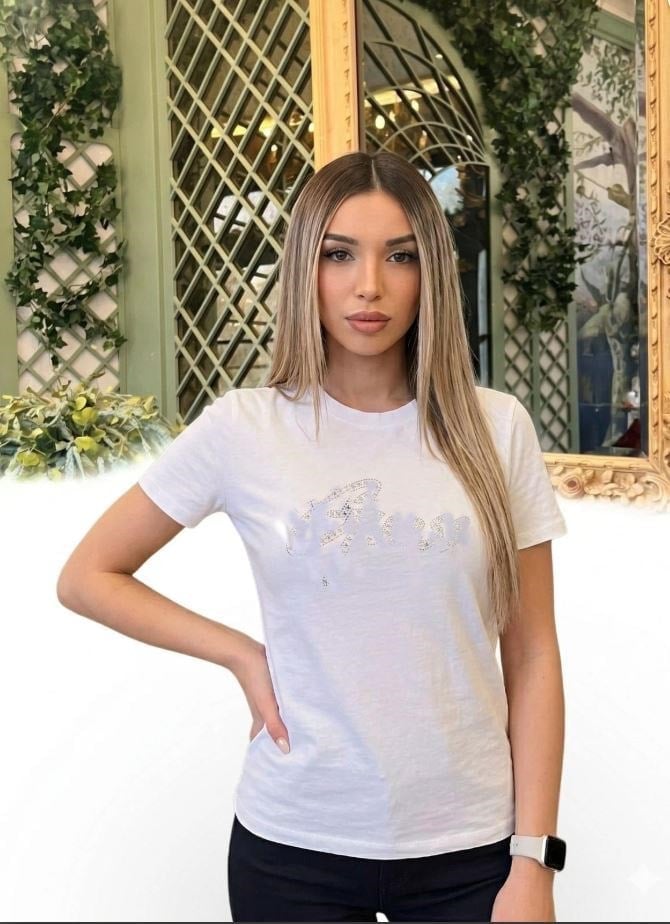 G Style Taş Elyazı Oversize Beyaz Tişört