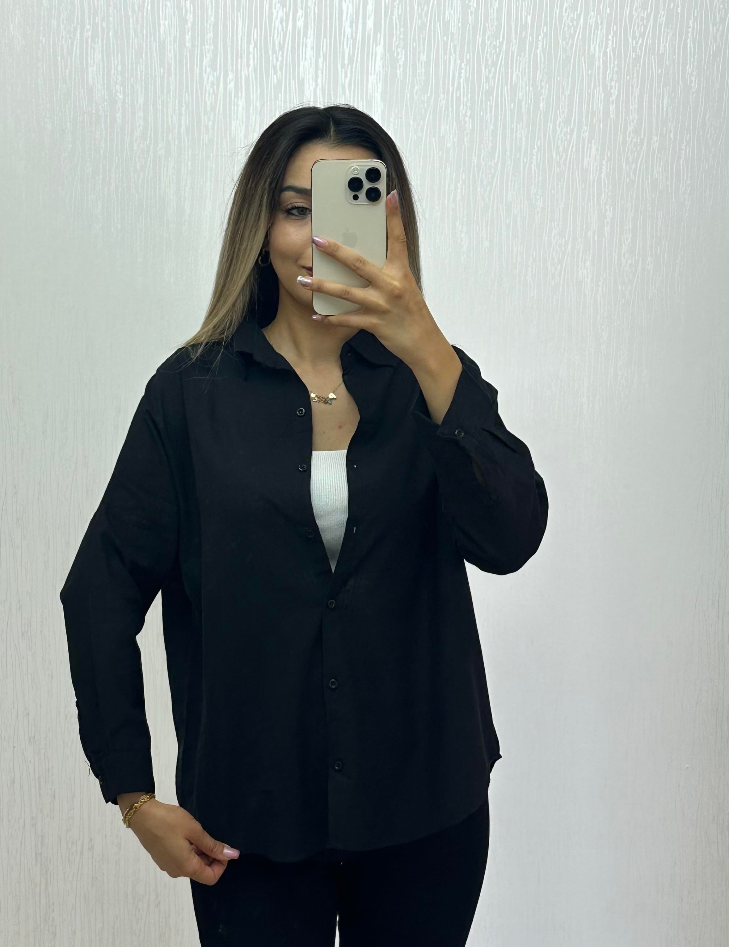 Keten Oversize Gömlek Siyah