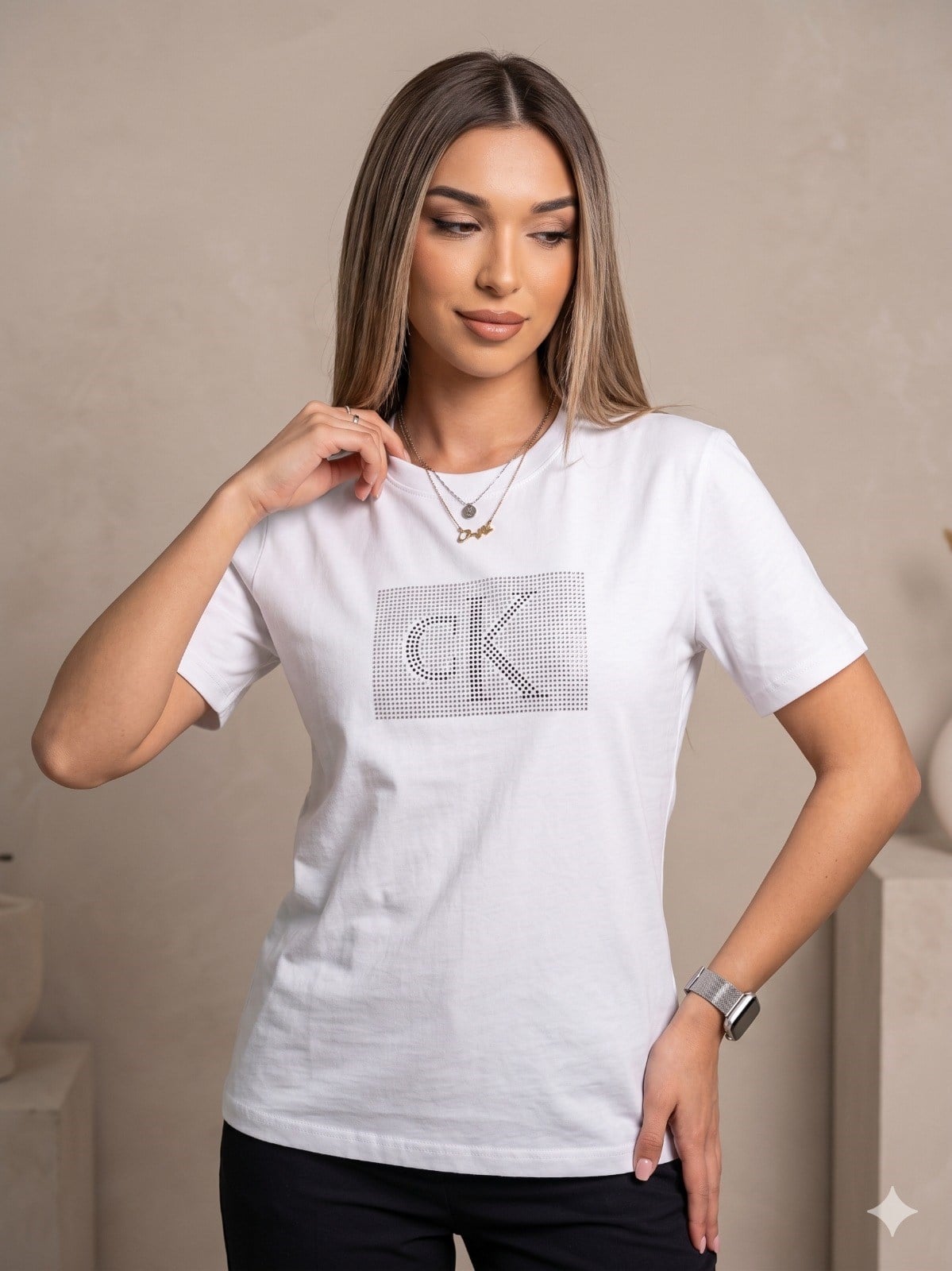 Marrk Muadil  Kare Taş Oversize Beyaz Tişört