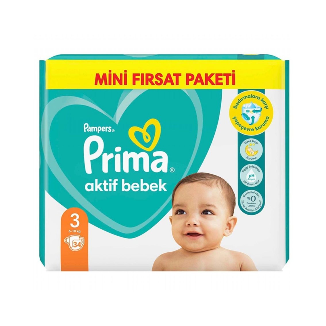 Aktif Bebek 3 Beden Bebek Bezi 34'lü Mini Fırsat Paketi