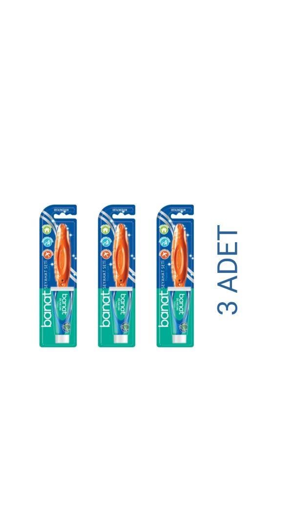 Banat Seyahat Seti (15ml Macun+Pocket Diş Fırçası) (Orta) 3'Lü Set