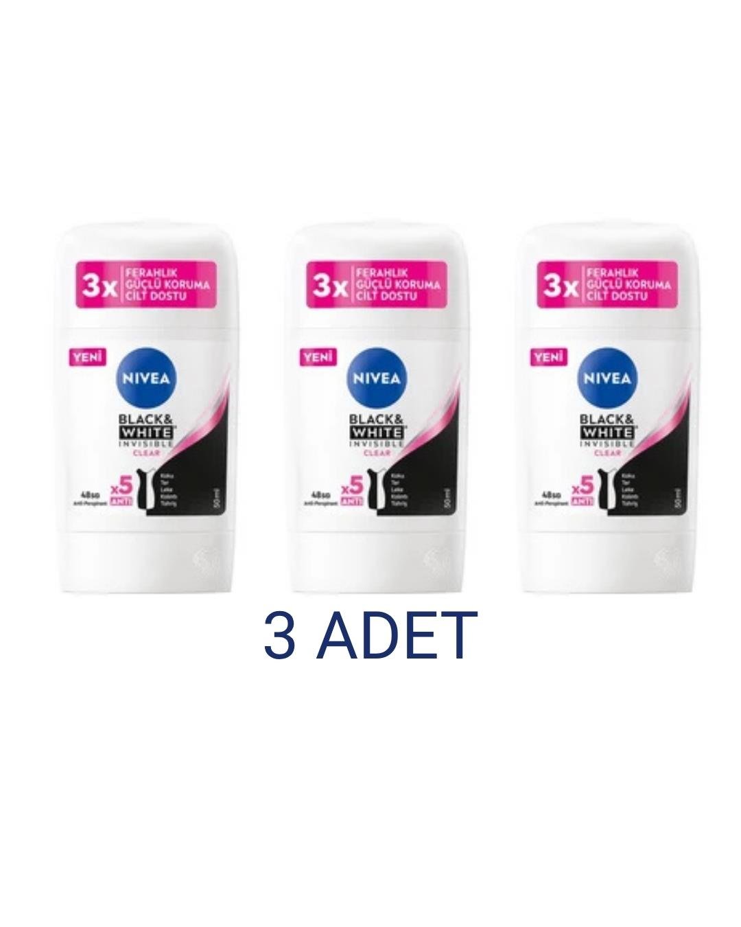 Nivea Black & White Invisible Clear Kadın Stick Deodorant 50 Ml x 3 Adet