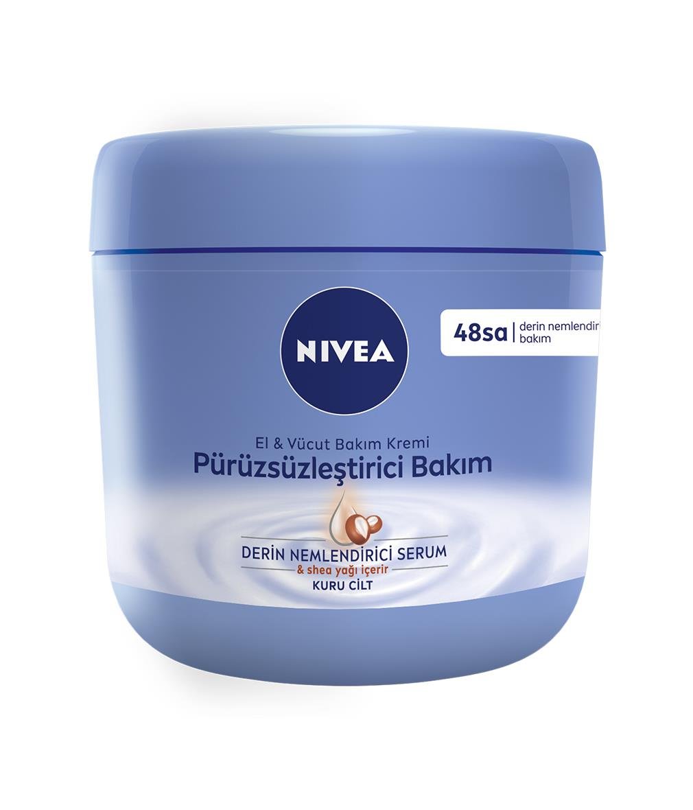 NIVEA BODY - Pürüssüzleştirici Etkili El ve Vücut Bakım Kremi 48 Saate Kadar Derinlemesine Bakım Etkisi, Shea Yağı İçerir, Kuru Cilt - 400 ML