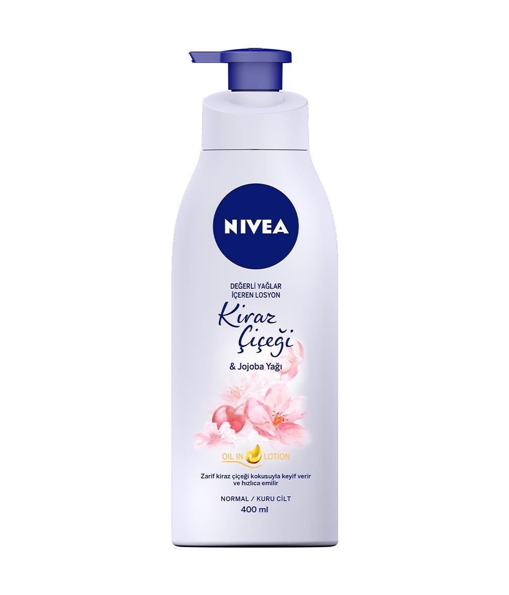 NIVEA BODY - Vücut Kremi - Kiraz Çiçeği & Jıojoba Yağı ile Nemlendirici Etkili Değerli Yağlar İçeren Geliştirilmiş Formül Vücut Losyonu -  400 ML