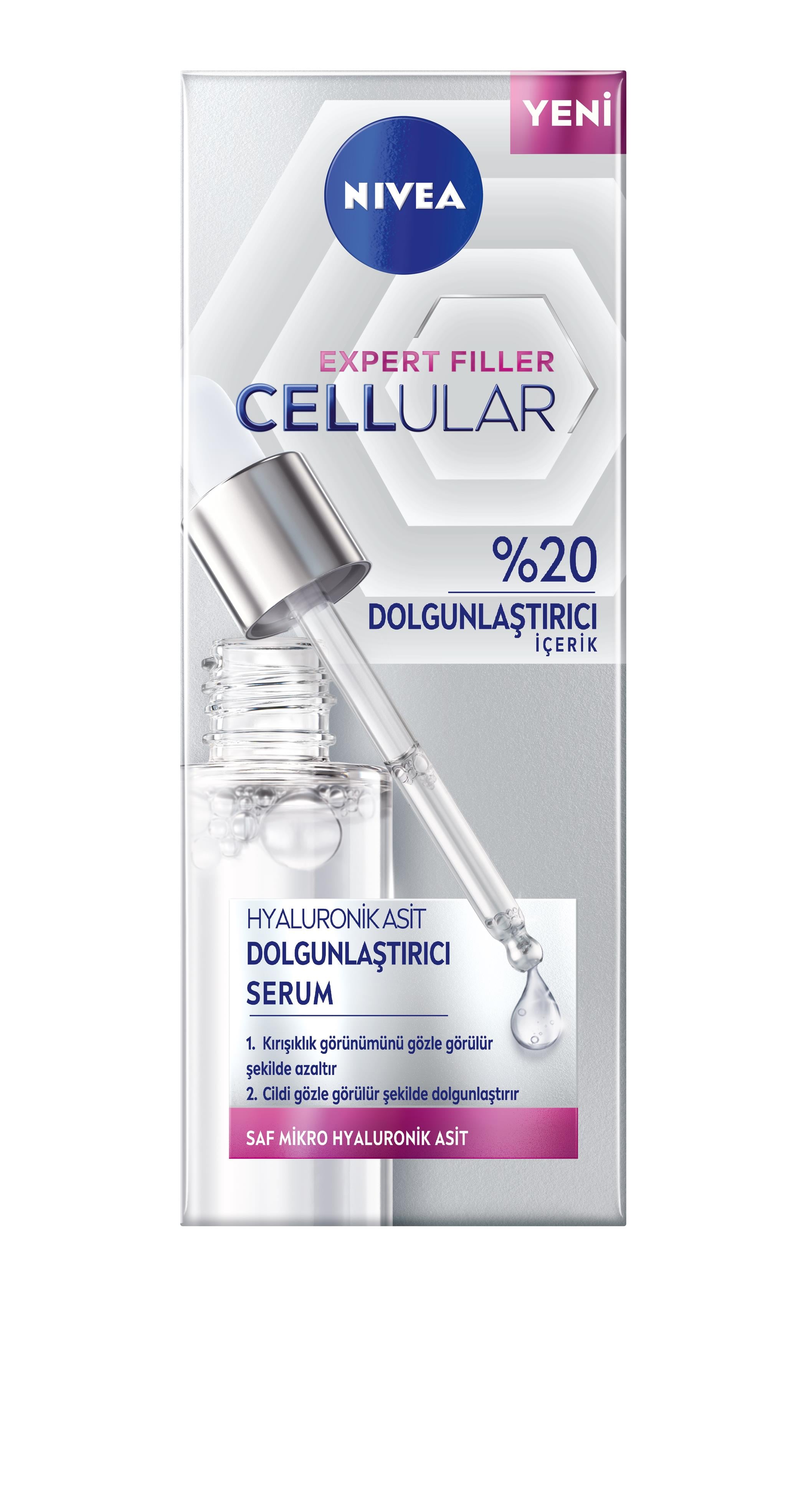 NIVEA FACE -Yüz Bakım Serumu - CELLULAR EXPERT FILLER Dolgunlaştırıcı Cilt Bakım Serumu -Hyaluronik Asit İçeren Formül ile %20 ye Kadar Dolgunlaştırıcı Etki - 30 ML