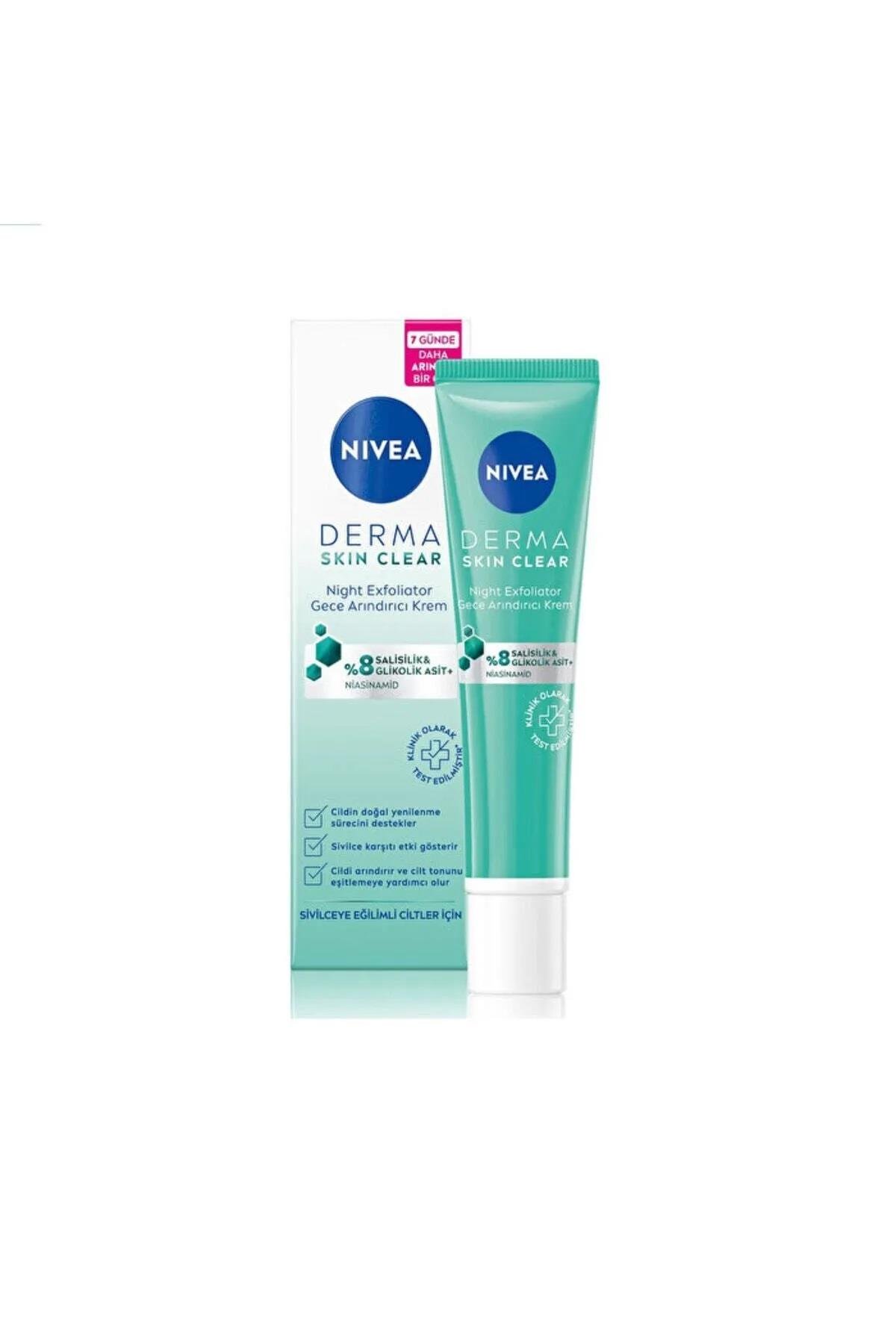 NIVEA FACE - Yüz Temizleyici - DERMA Skin CLEAR - EXFOLIATOR %8 Niacinamide İçerikli Arındırıcı Gece Kremi - 40ML