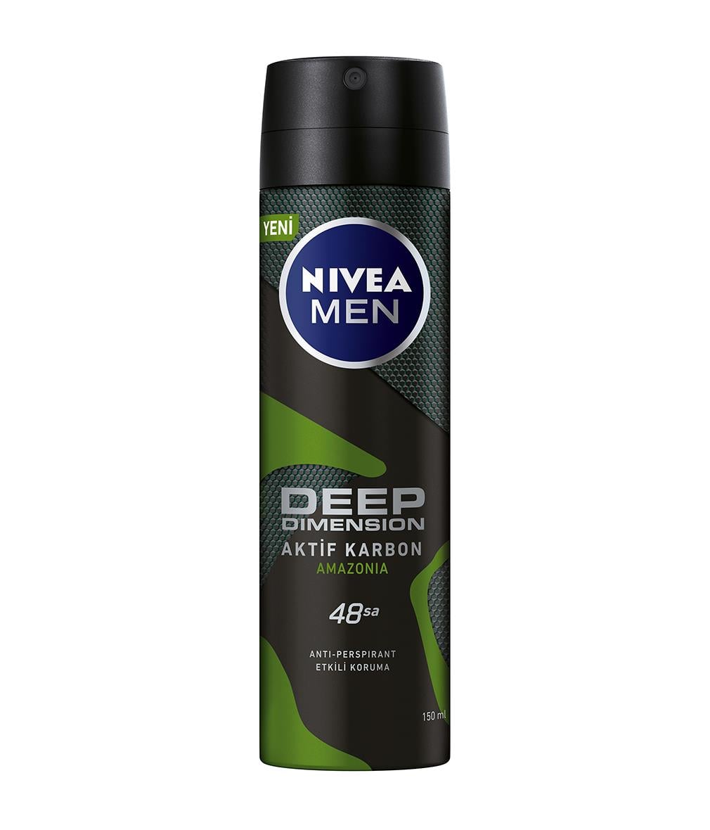 NIVEA Men - Erkek Bakım - Deep Dimension Amazonia Erkek Sprey Deodorant 150 ML- Aktif Karbon İçeriği ile Terlemeye Karşı 48 Saate Kadar Etkin Koruma Çekici Koku