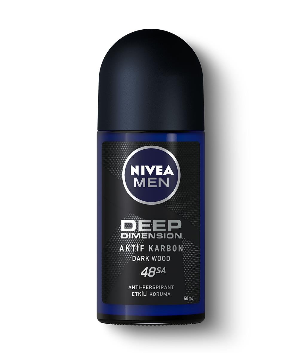 NIVEA Men - Erkek Deodorant - DEEP DIMENSION Roll On Deodorant 50 ML - Darkwood Aktif Karbon İçeriği ile 72 Saat Süren Mükemmel Etki