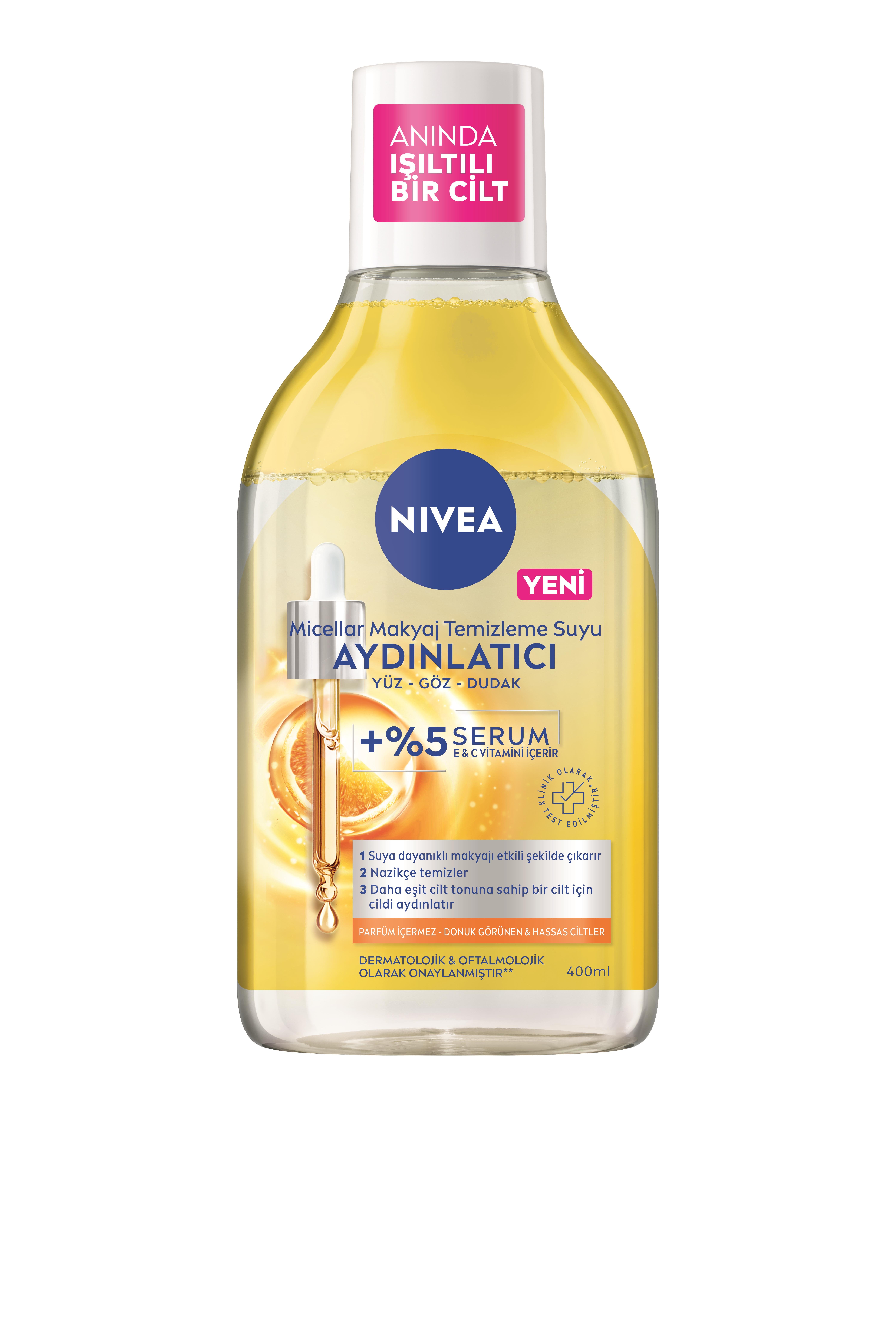 NIVEA MICELLAIR - Makyaj Temizleme Suyu - Donuk ve Hassas Ciltler için AYDINLATICI  Etki -%5 Serum E + C Vitamini İçeren Formül - 400 ML 