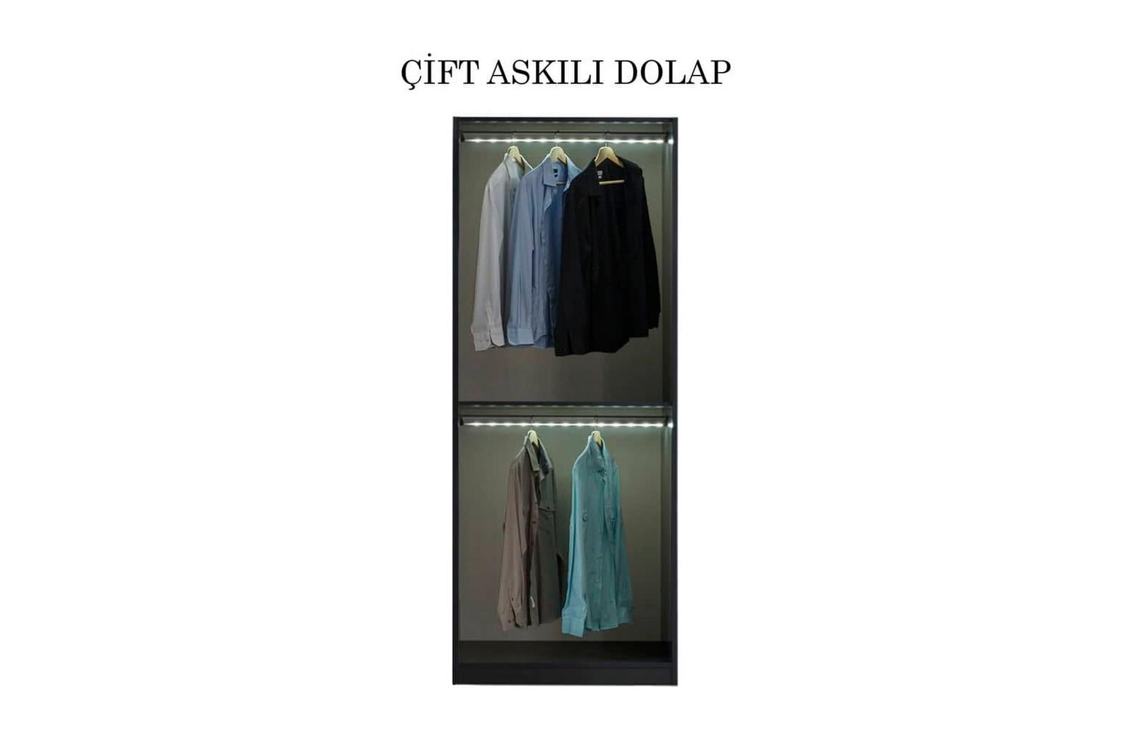 Dark İki Kapaklı Çift Askılıklı Dolap