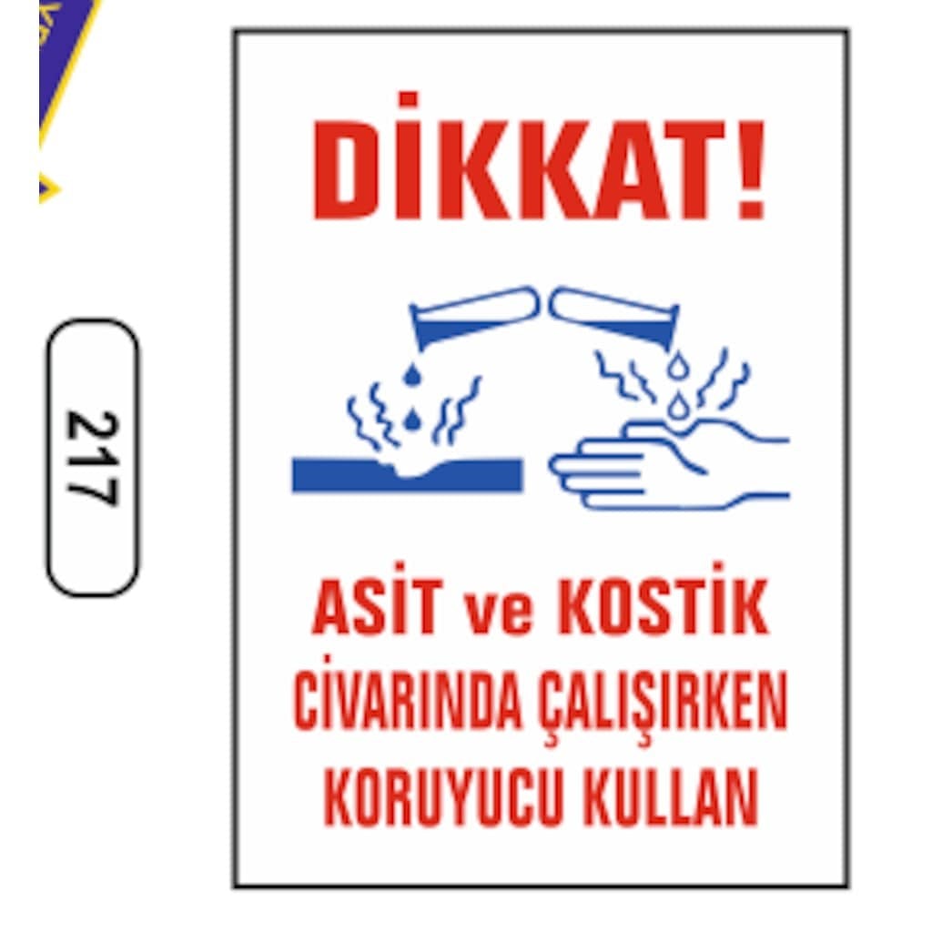 Ergündoğdu 217 Di̇kkat! Asi̇t Ve Kosti̇k Ci̇varında Çalışırken Koruyucu Kullanin PVC Uyarı Levhası 25 x 35 cm