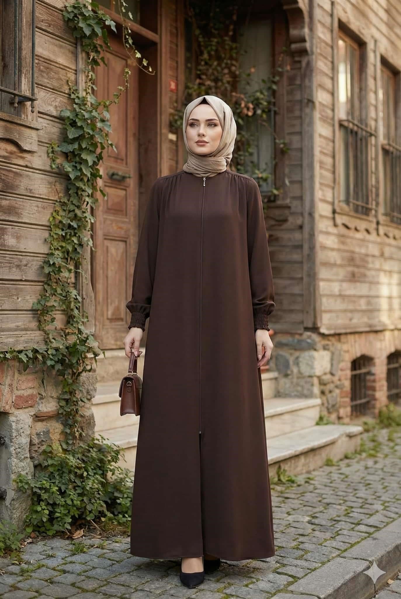 MAVERA Omuzdan Robalı Rahat Kesim Ferace Kahverengi