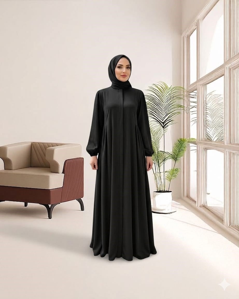 Medine Yandan Pileli Ferace Siyah