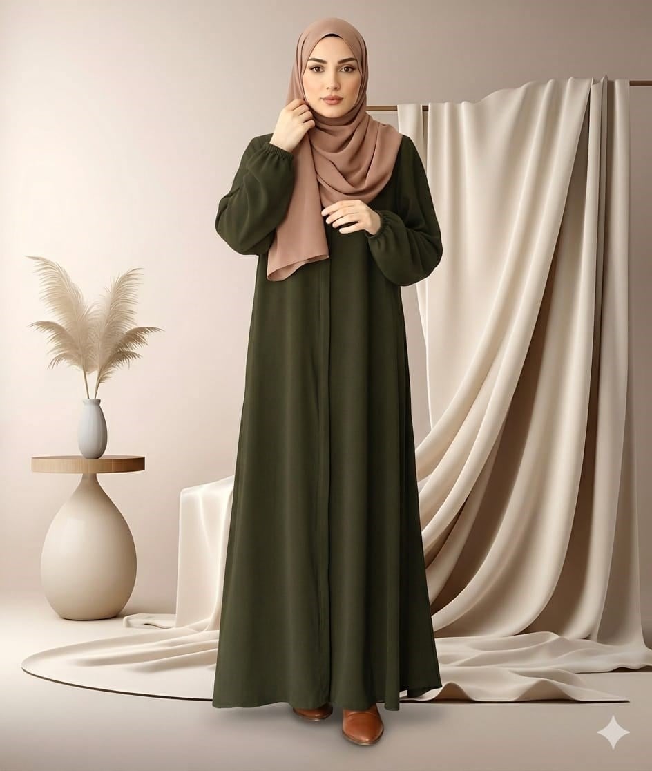 MEVLANA Mevlana Kesim Dökümlü Ferace Açık Haki